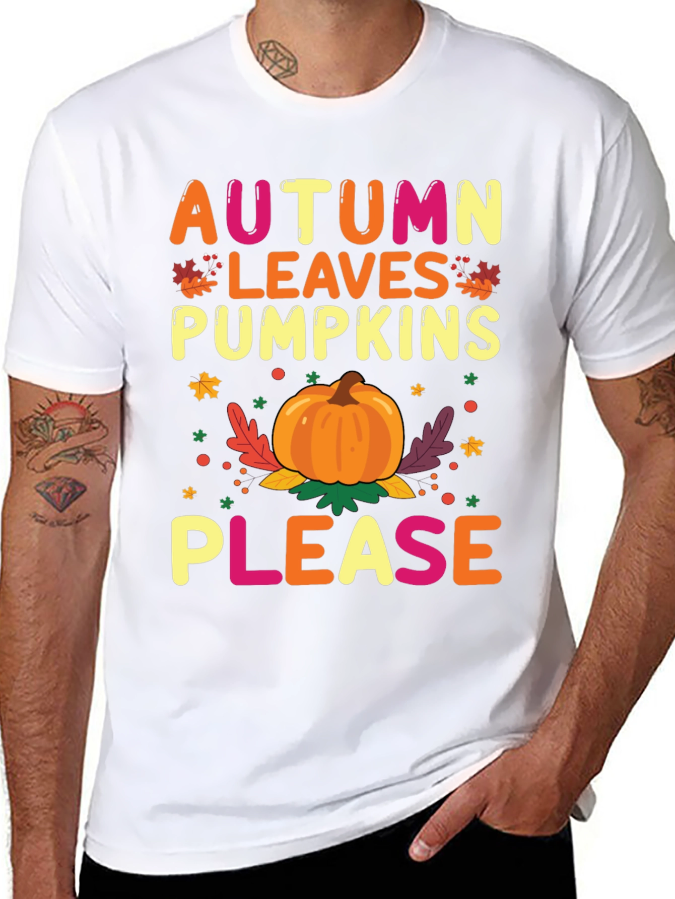 Autumn Leaves Pumpkins Please Graphic Tee