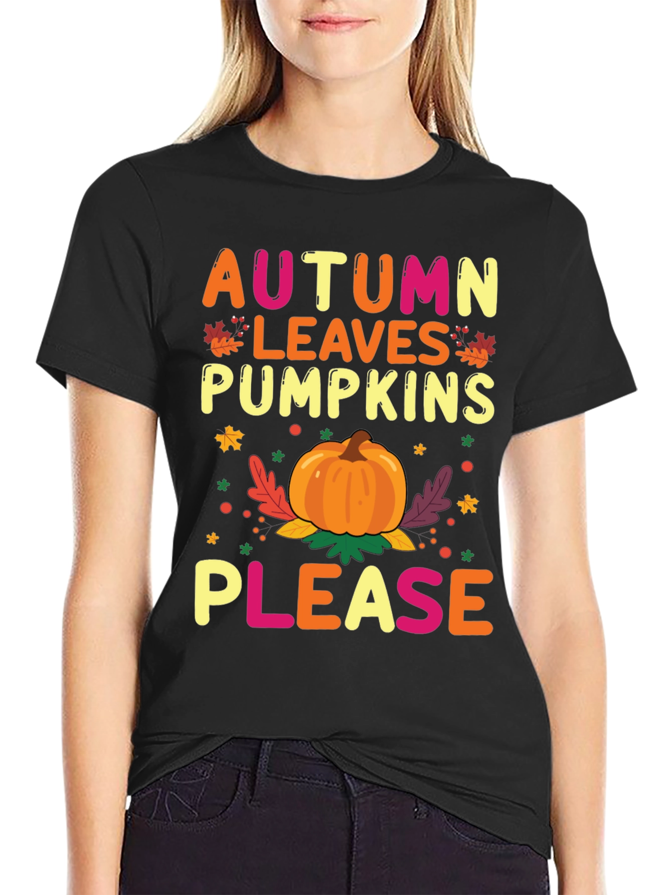 Autumn Leaves Pumpkins Please Graphic Tee