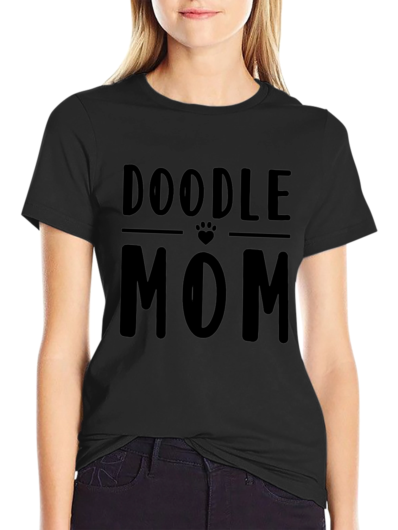 Doodle Mom Graphic T-Shirt - Black Crew Neck Tee