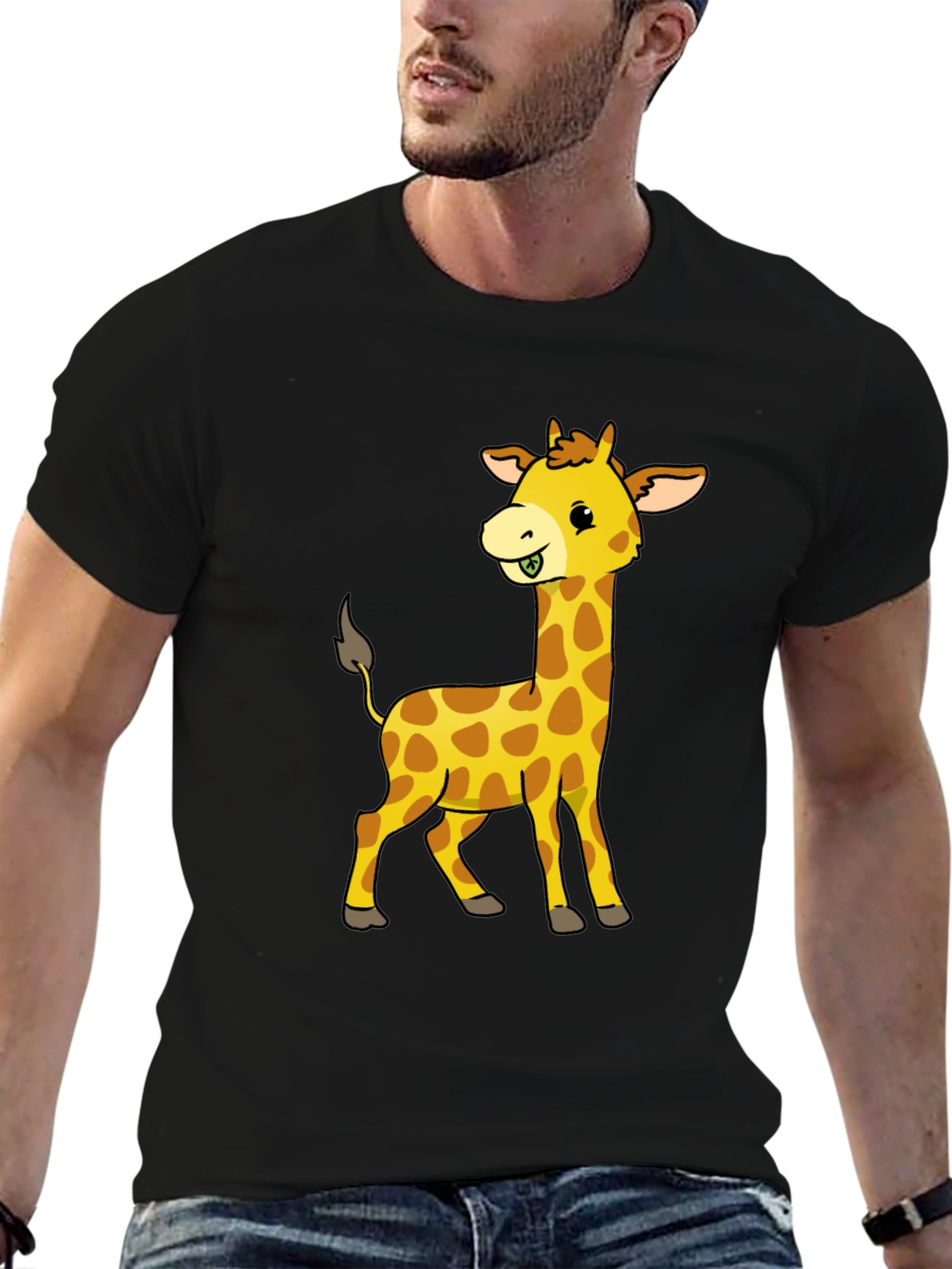Cute Giraffe Graphic Tee - Black Casual Shirt