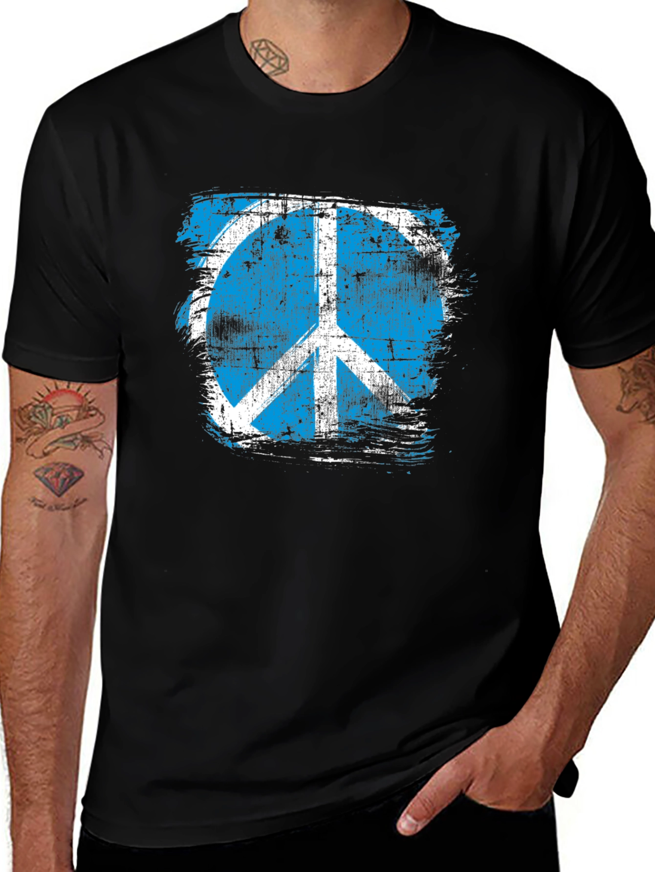 Distressed Peace Sign Graphic T-Shirt