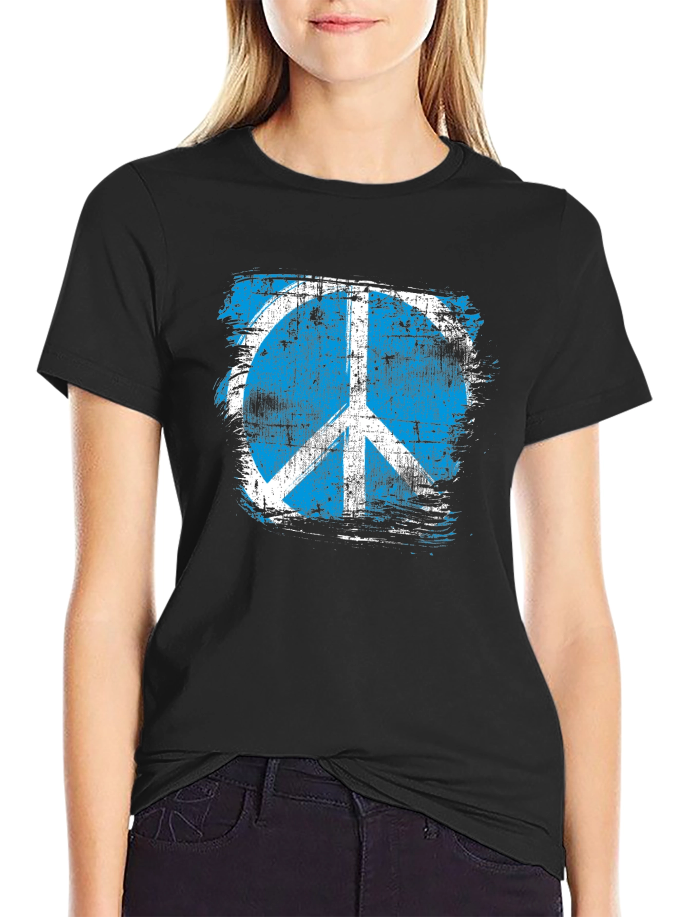 Distressed Peace Sign Graphic T-Shirt