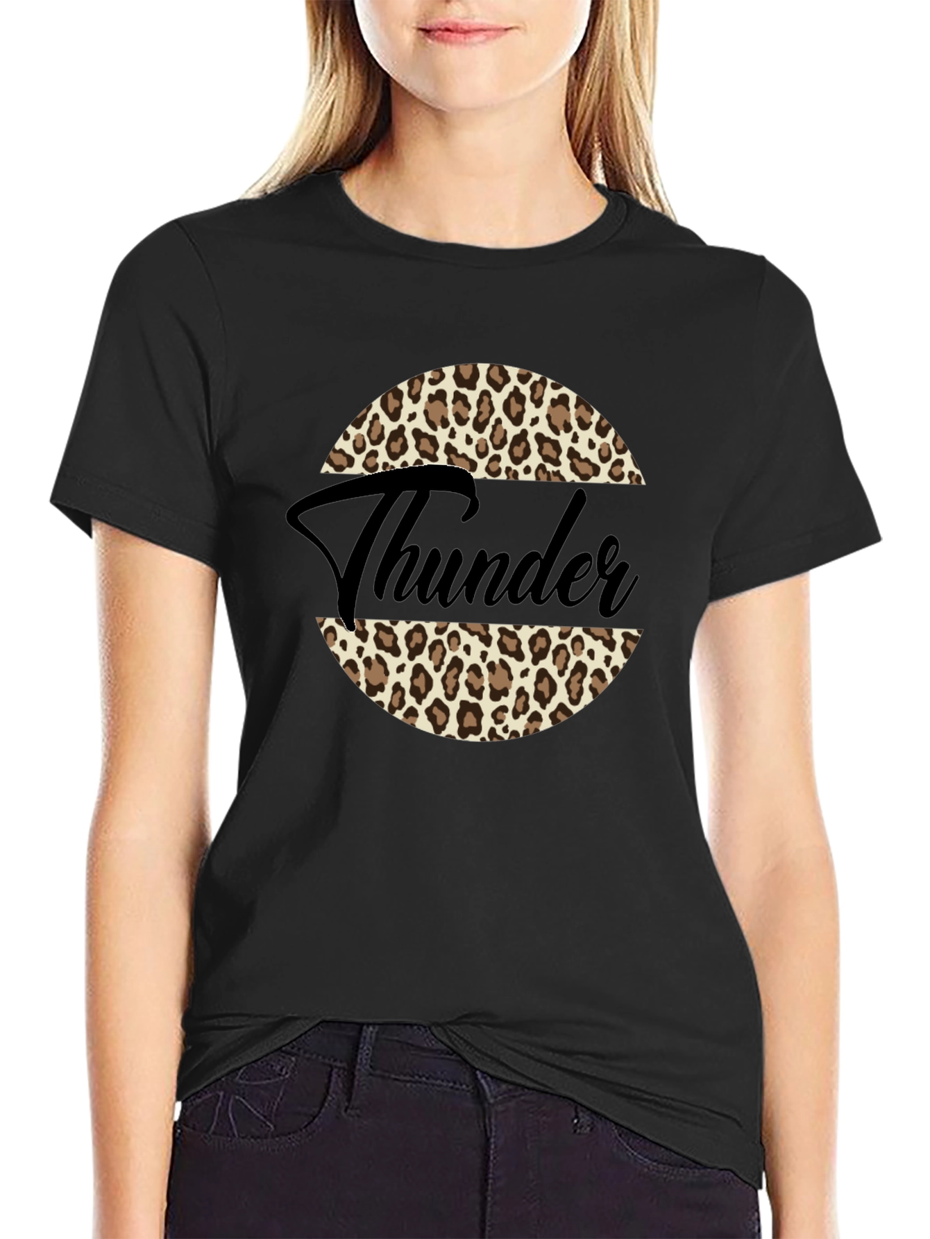 Leopard Print Thunder Graphic Black T-Shirt