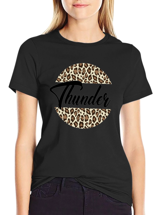 Leopard Print Thunder Graphic Black T-Shirt