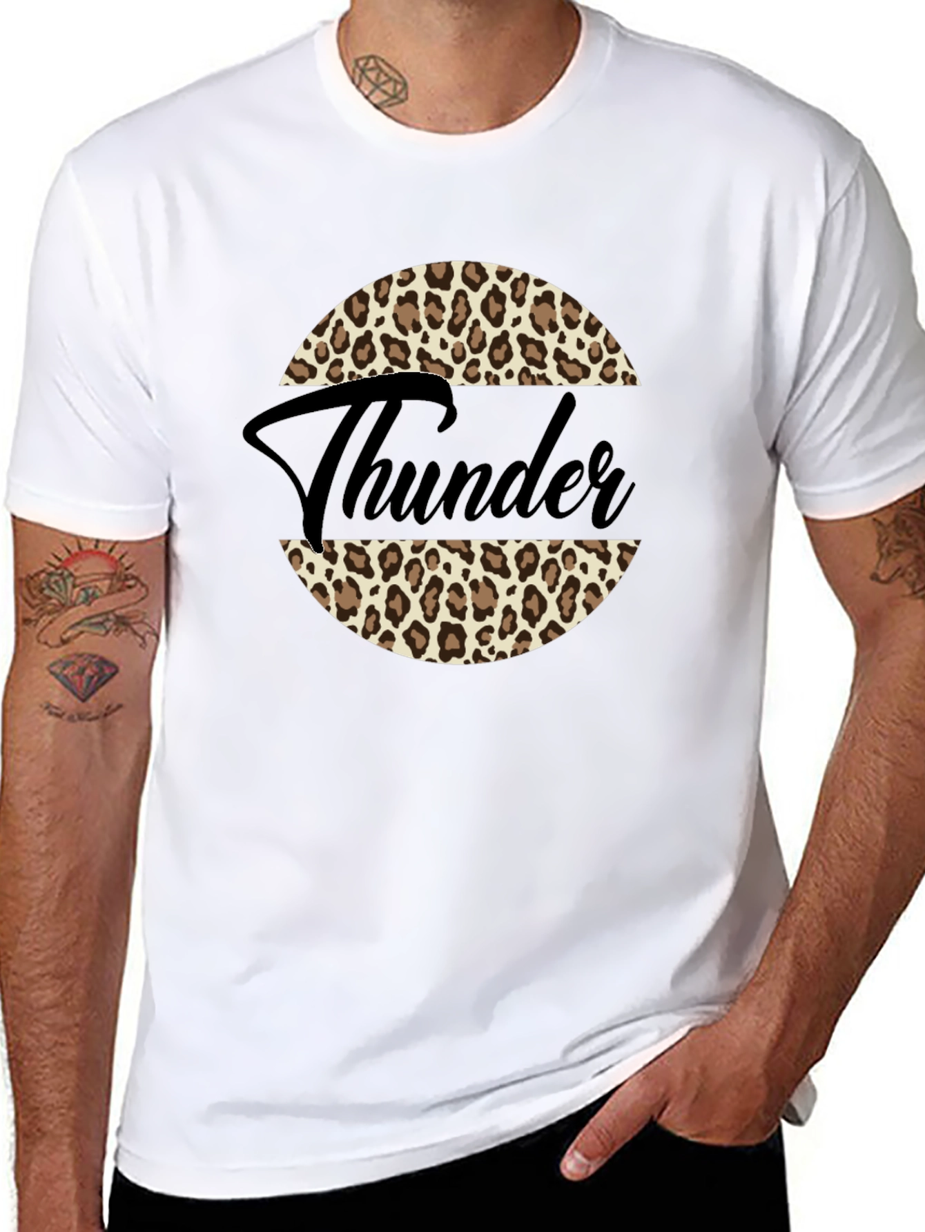 Leopard Print Thunder Graphic Black T-Shirt