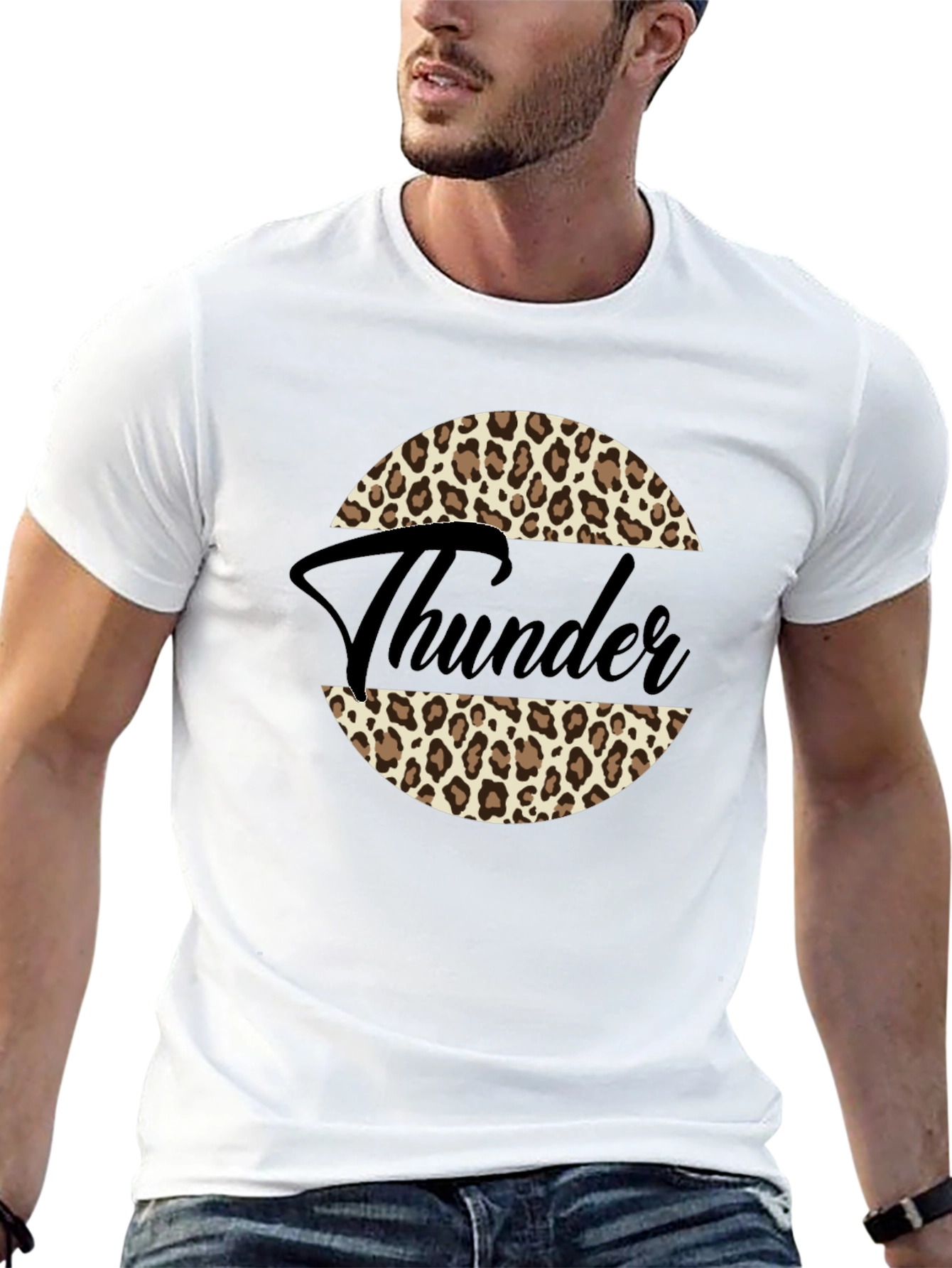 Leopard Print Thunder Graphic Black T-Shirt