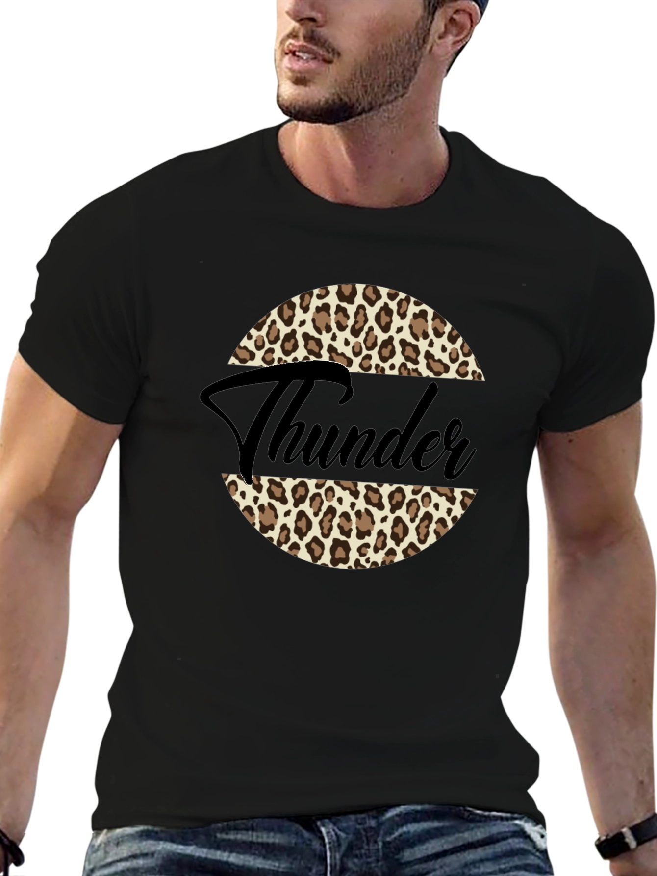 Leopard Print Thunder Graphic Black T-Shirt