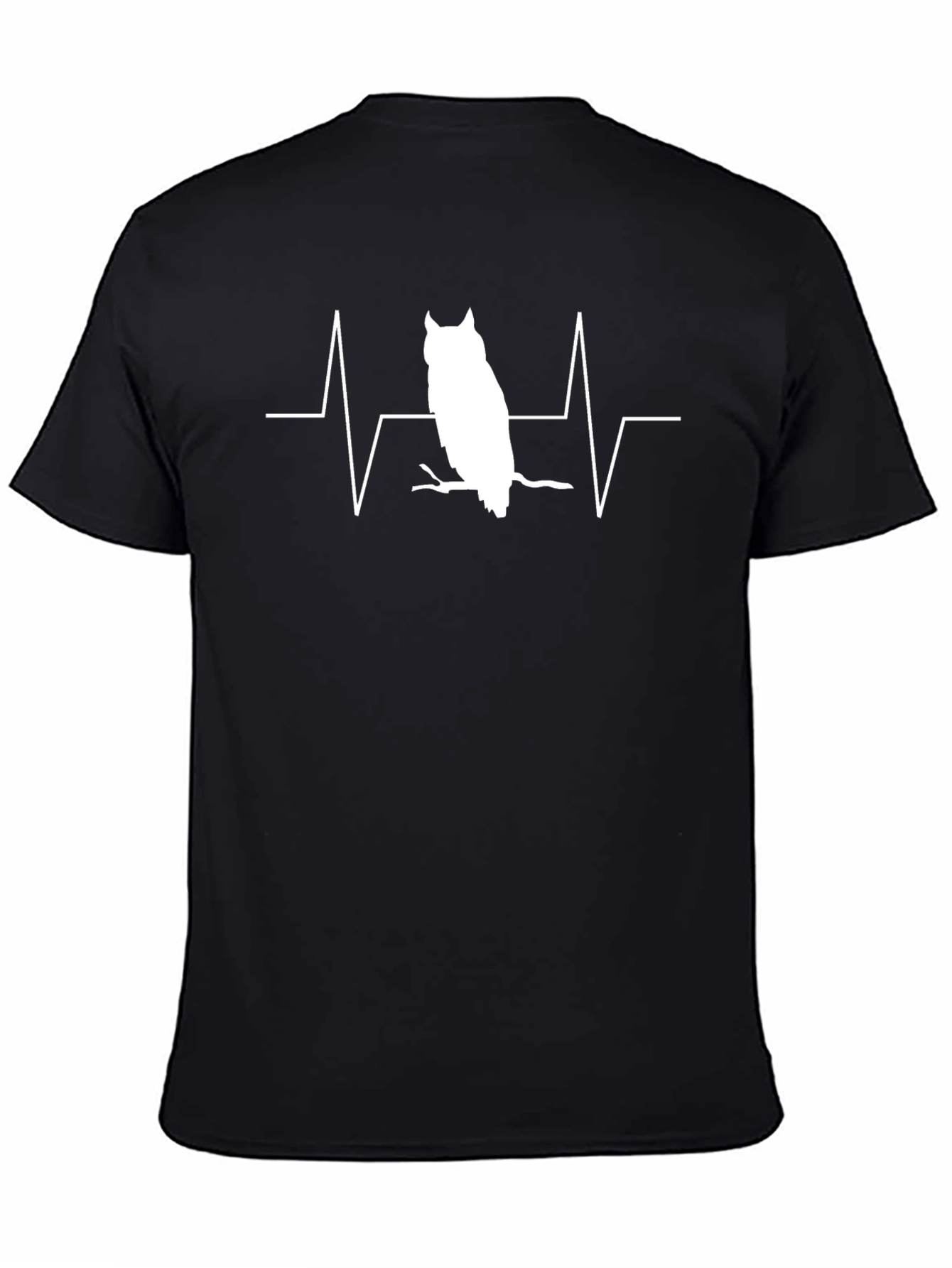 Owl Heartbeat Graphic T-Shirt - Black