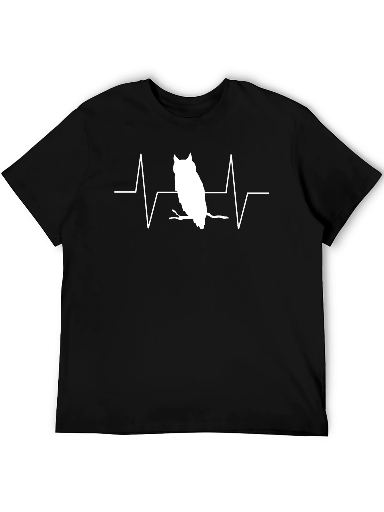 Owl Heartbeat Graphic T-Shirt - Black