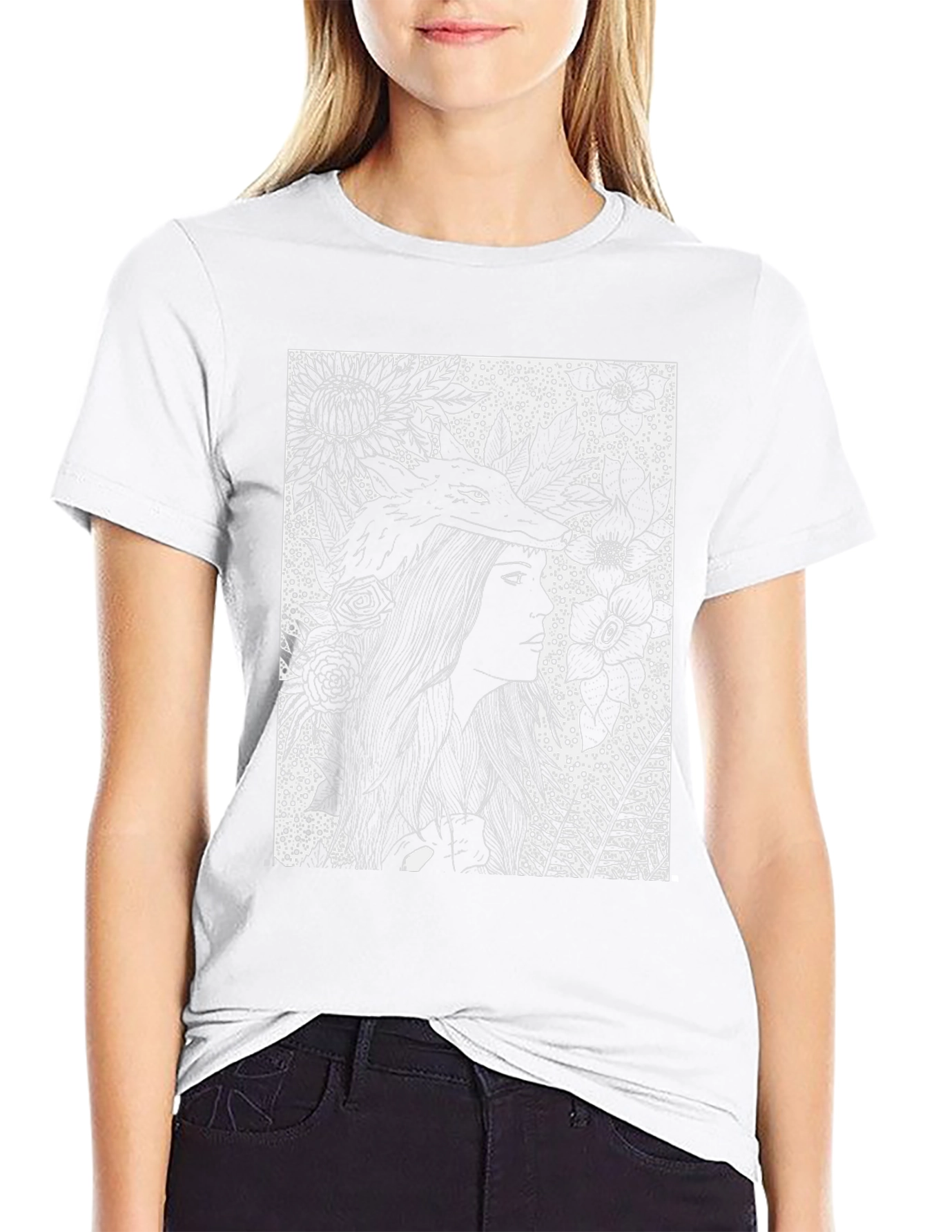 Black Floral Wolf Graphic Tee