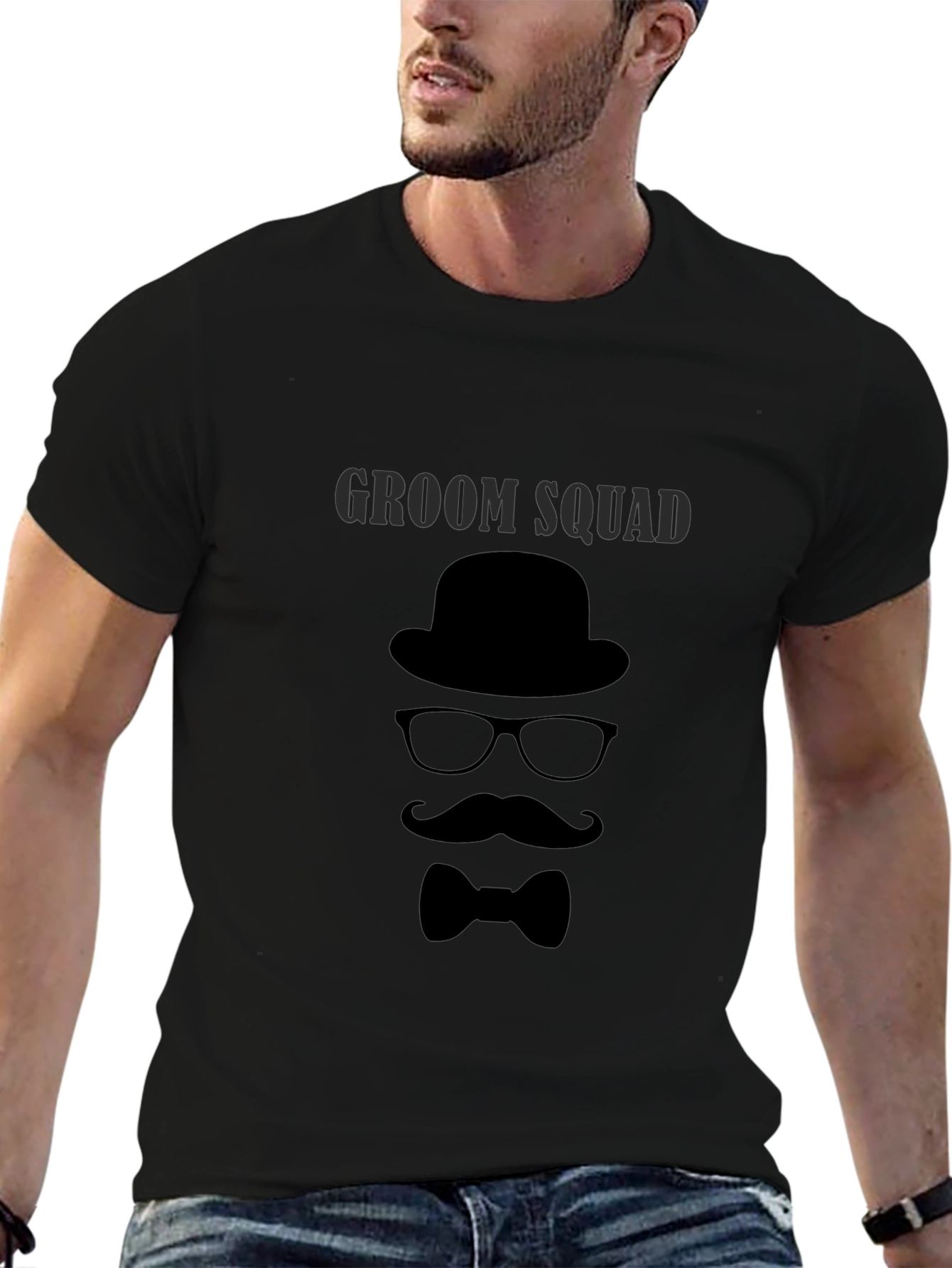 Groom Squad T-Shirt - Bowler Hat Bow Tie Design