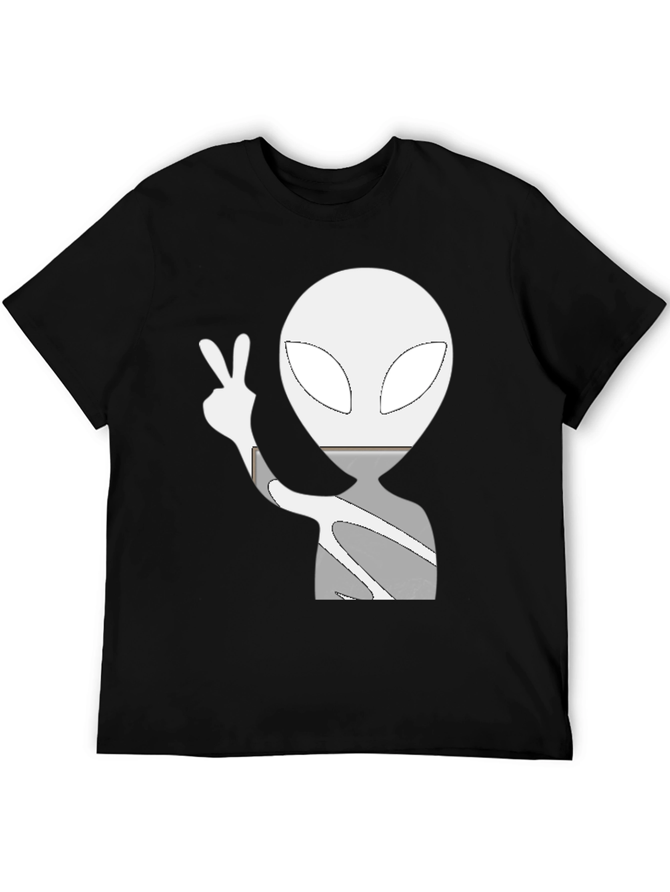Cool Alien Peace Sign Graphic Tee - Black