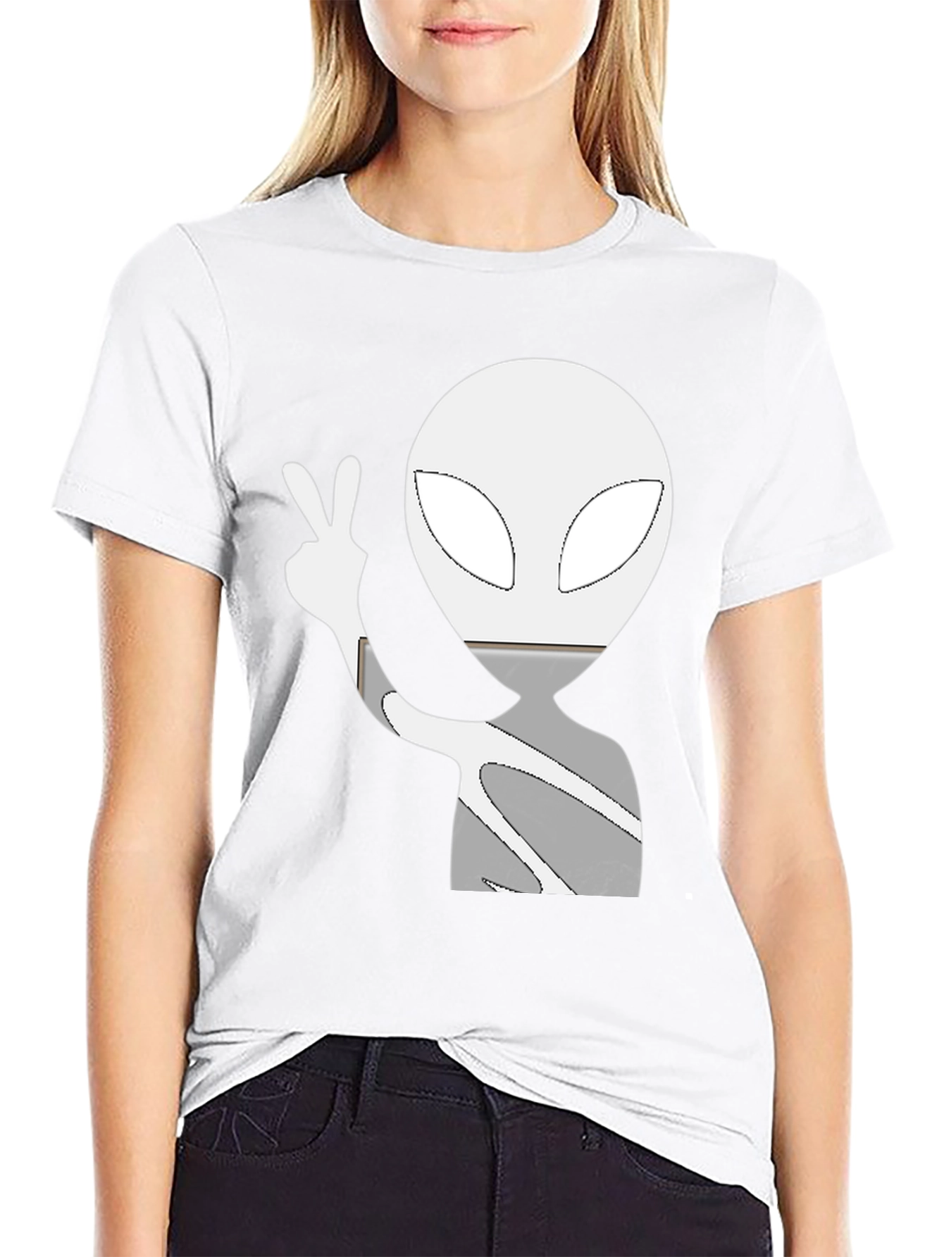Cool Alien Peace Sign Graphic Tee - Black