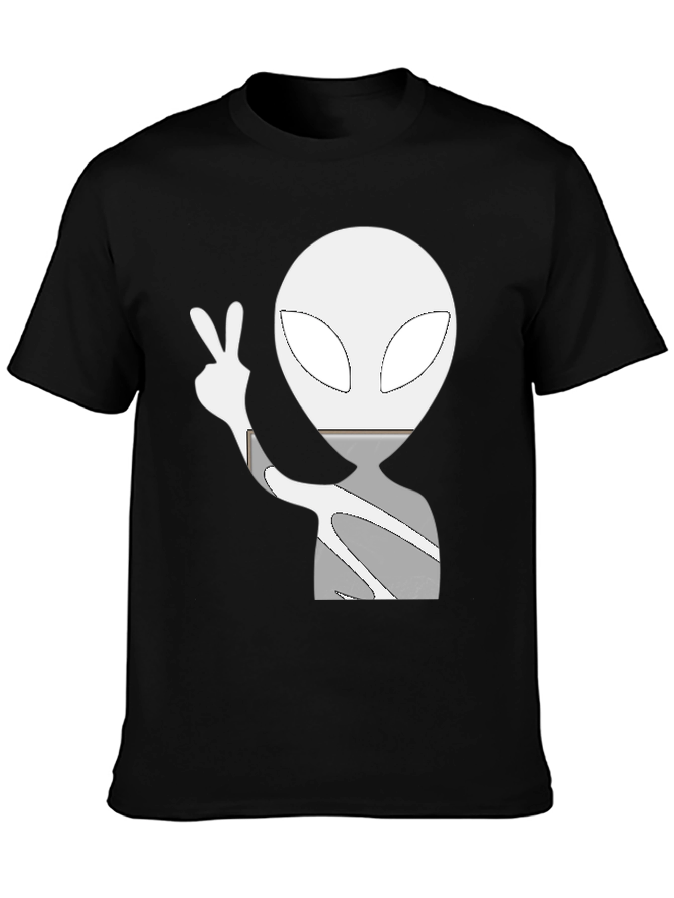 Cool Alien Peace Sign Graphic Tee - Black