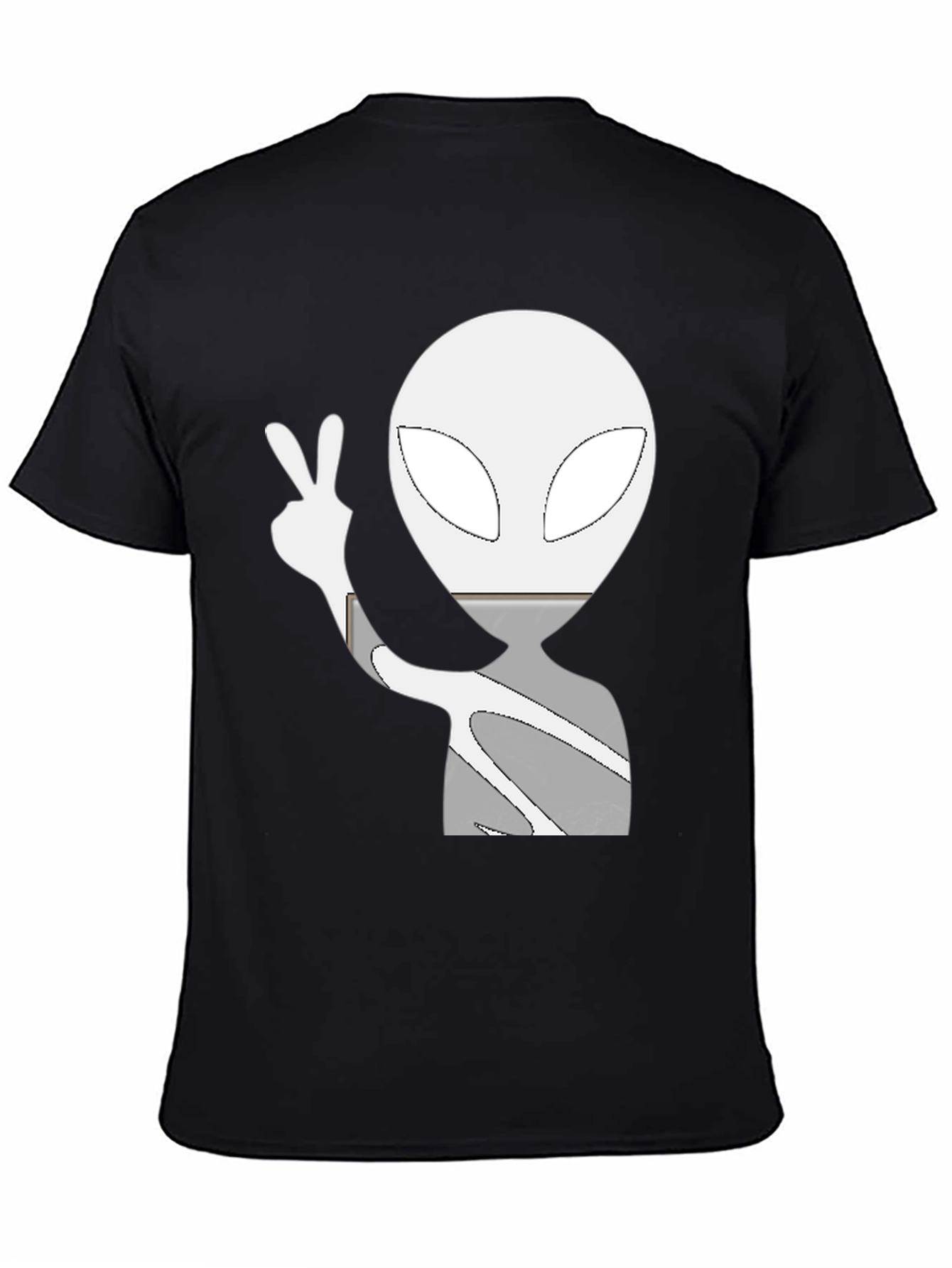 Cool Alien Peace Sign Graphic Tee - Black