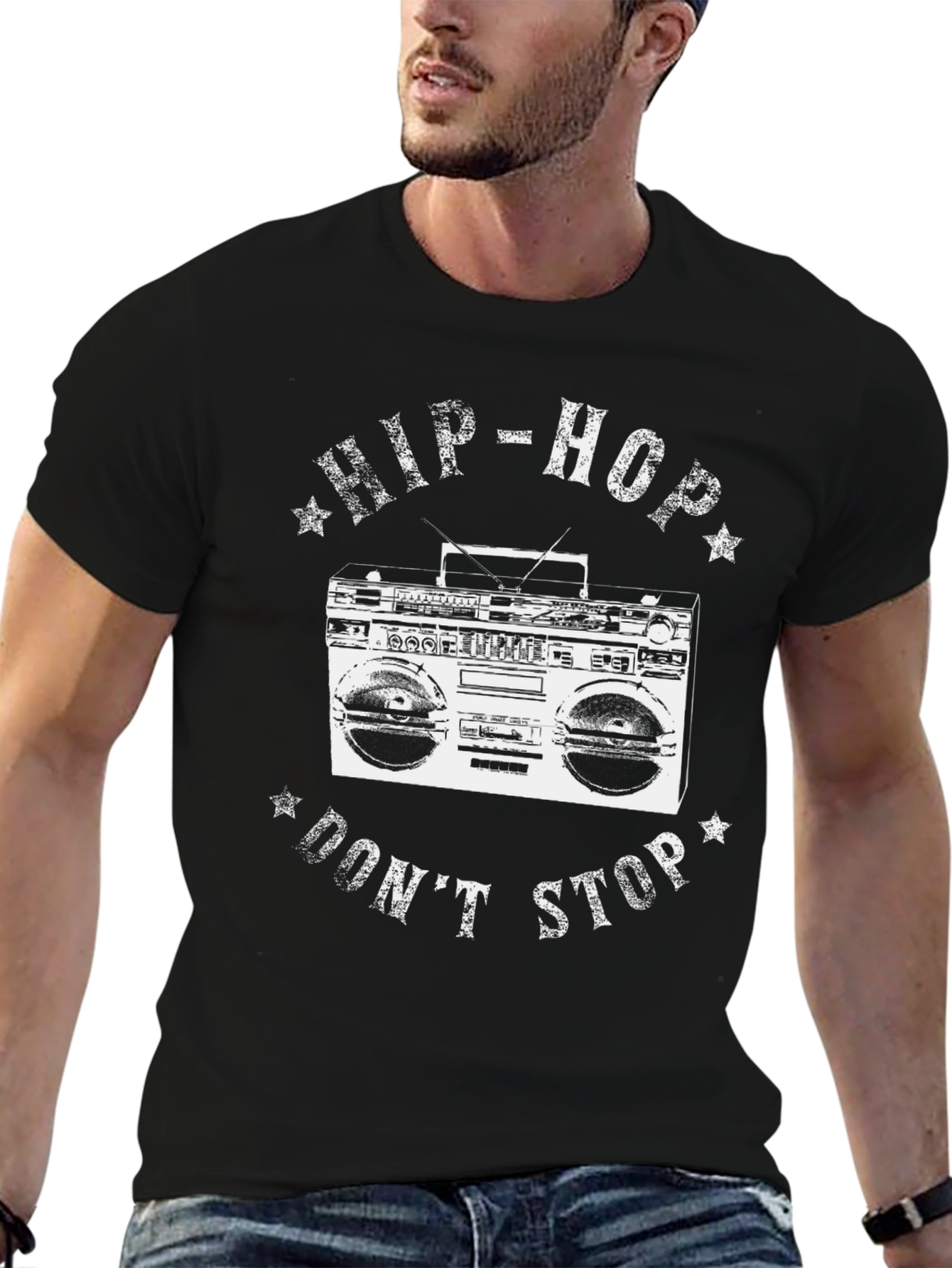 Hip-Hop Dont Stop Boombox Graphic Tee - Black