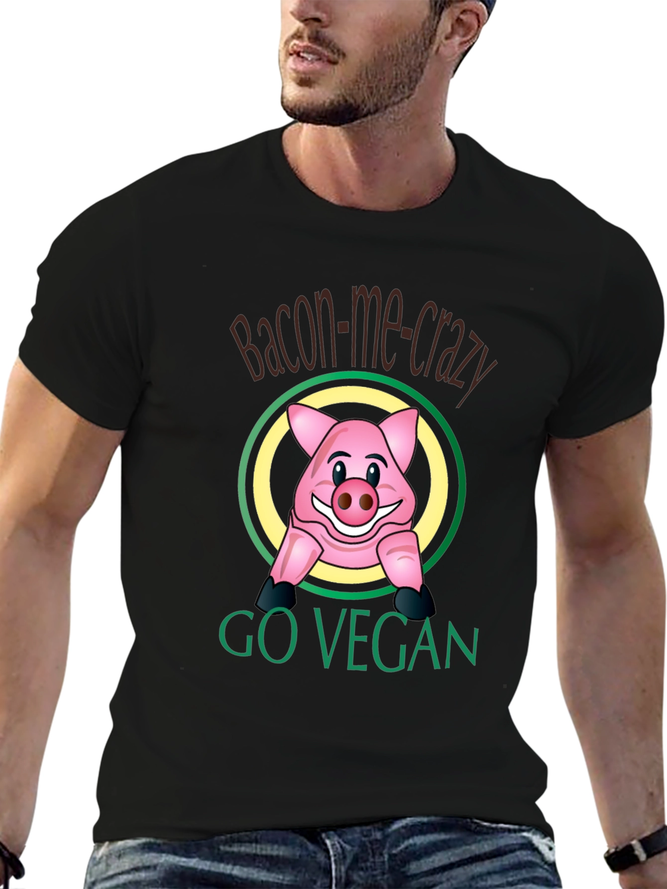 Bacon-Me-Crazy Go Vegan T-Shirt - Funny Pig Design