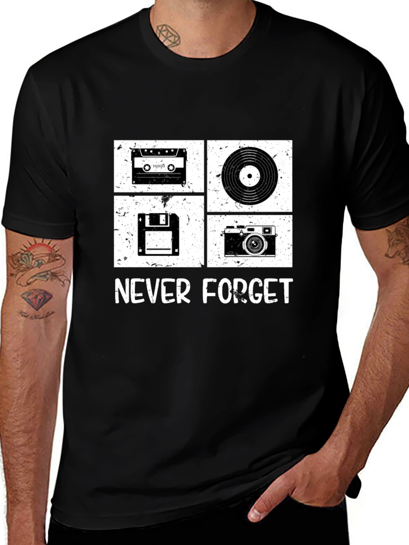 Retro Tech T-Shirt - Cassette Vinyl Floppy Disk Camera