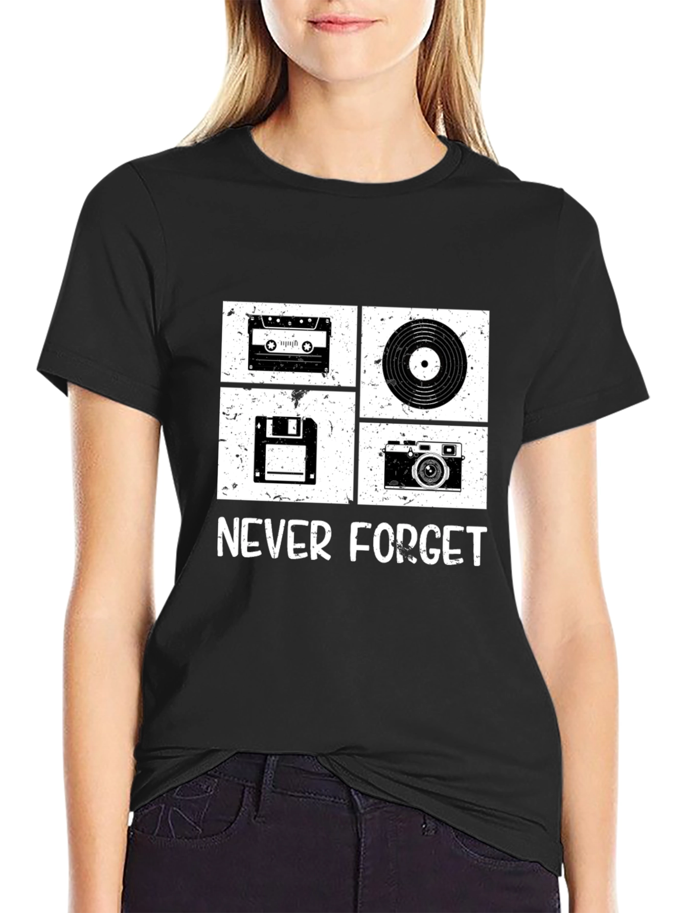 Retro Tech T-Shirt - Cassette Vinyl Floppy Disk Camera