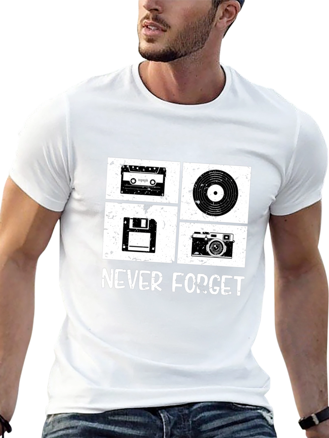 Retro Tech T-Shirt - Cassette Vinyl Floppy Disk Camera