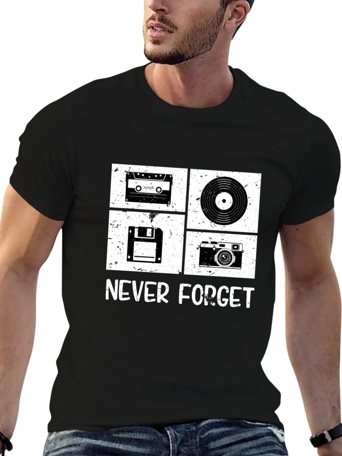 Retro Tech T-Shirt - Cassette Vinyl Floppy Disk Camera