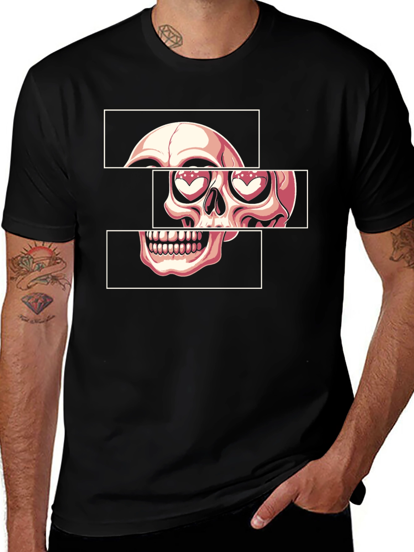 Skull Heart Eyes Graphic Tee - Black Cotton Blend