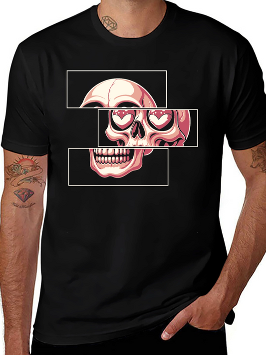 Skull Heart Eyes Graphic Tee - Black Cotton Blend