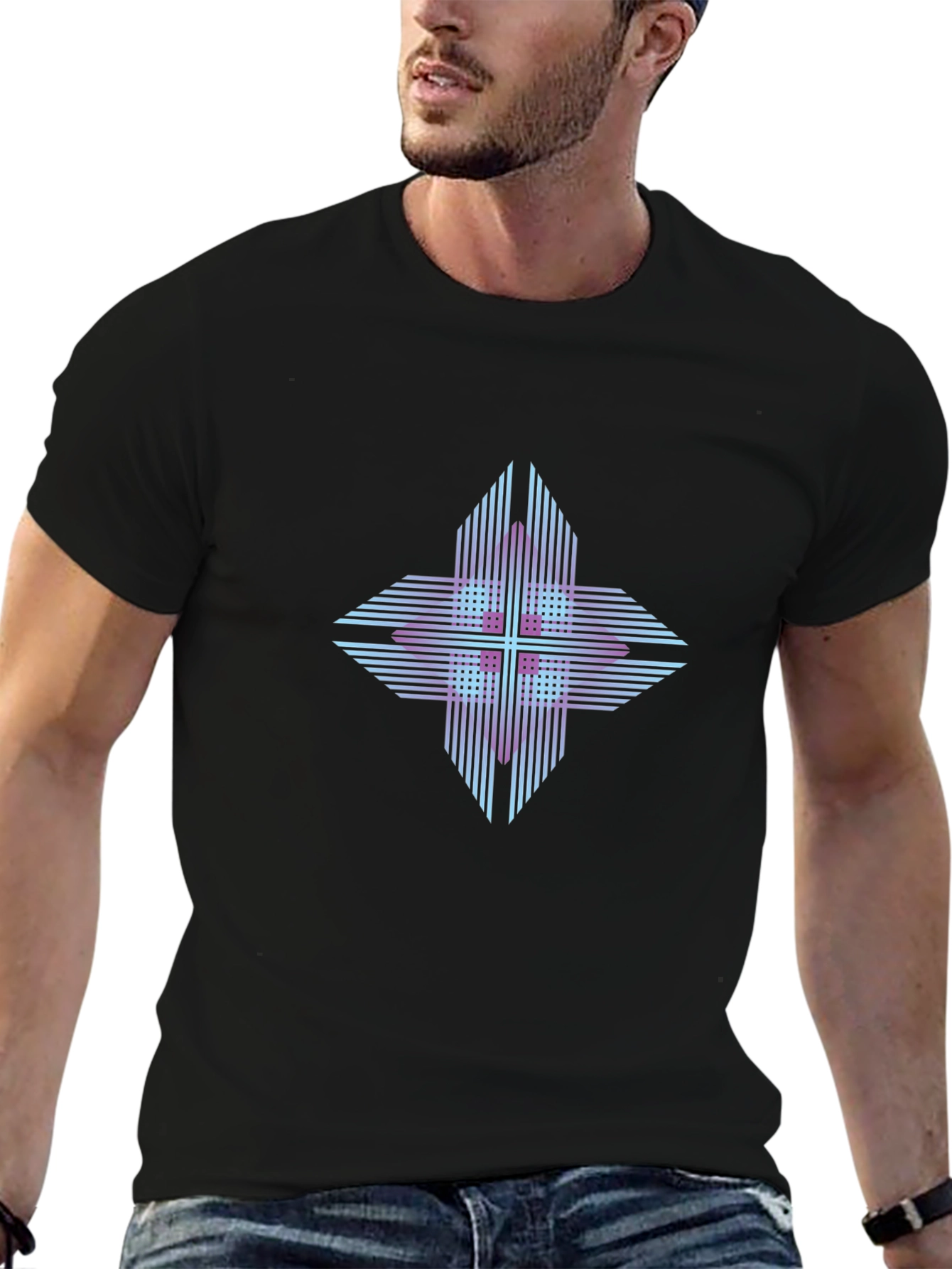 Geometric Cross Graphic T-Shirt - Modern Style