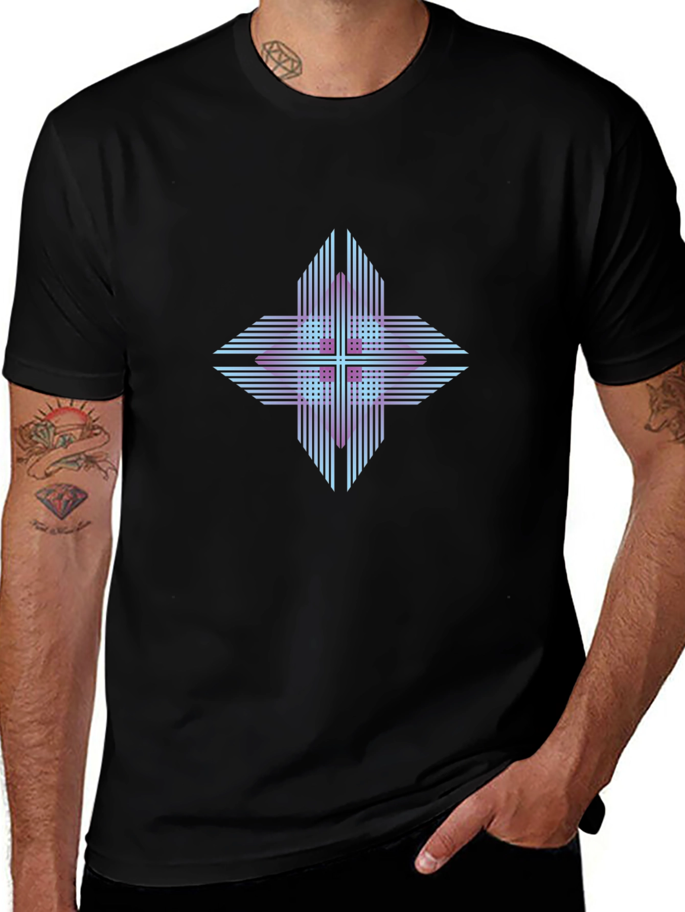 Geometric Cross Graphic T-Shirt - Modern Style