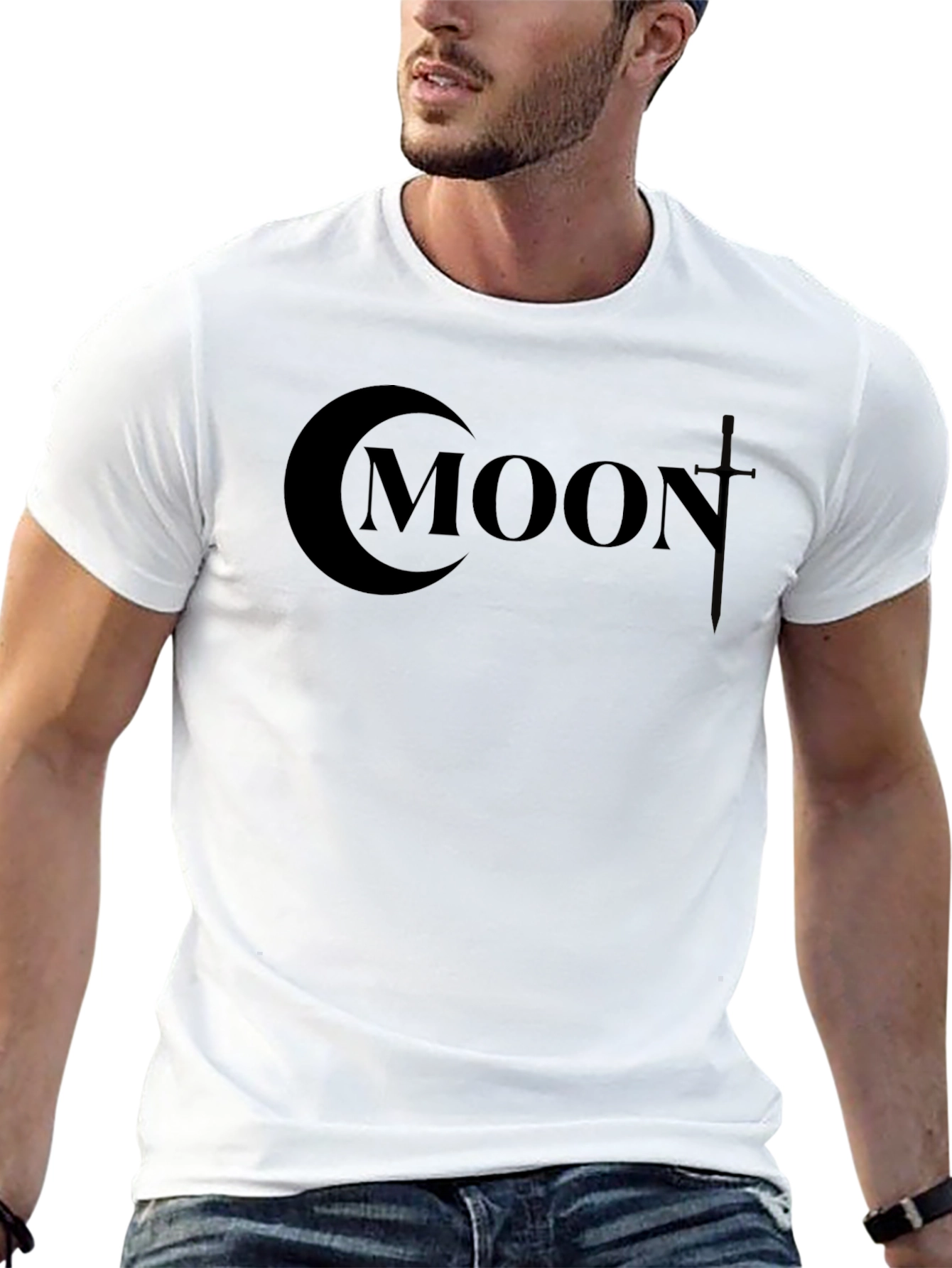 Moon Graphic Black T-Shirt - Mens Casual Tee