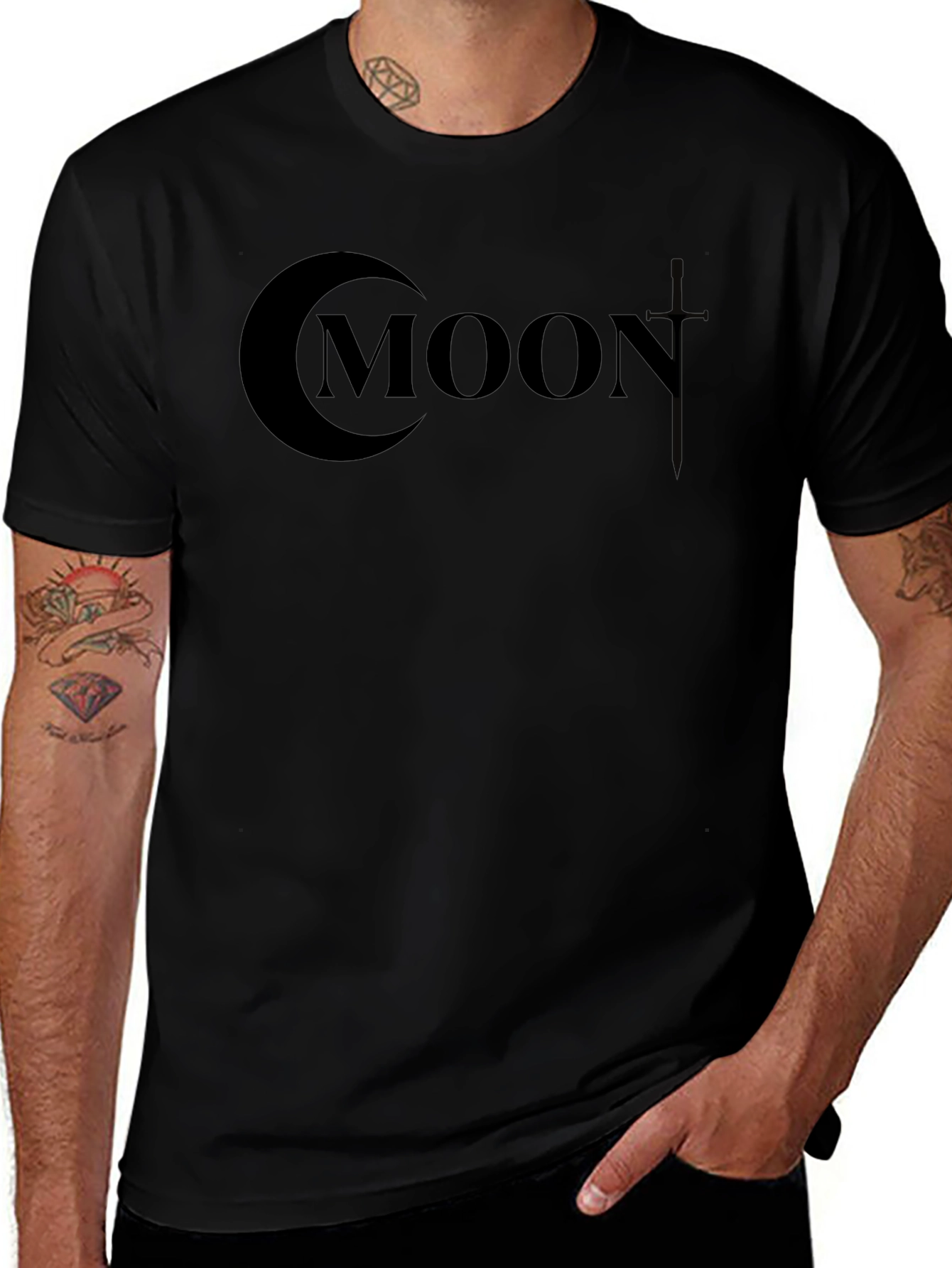 Moon Graphic Black T-Shirt - Mens Casual Tee