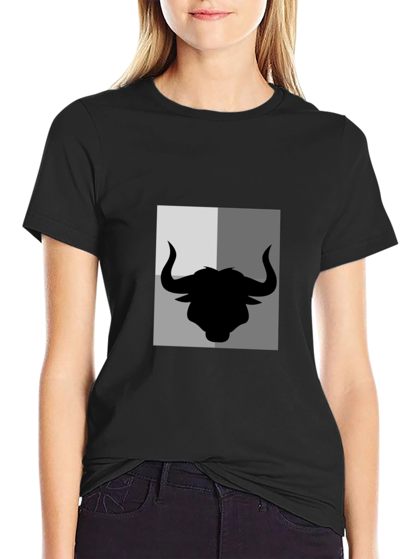 Bull Silhouette Graphic Print Mens Black T-Shirt
