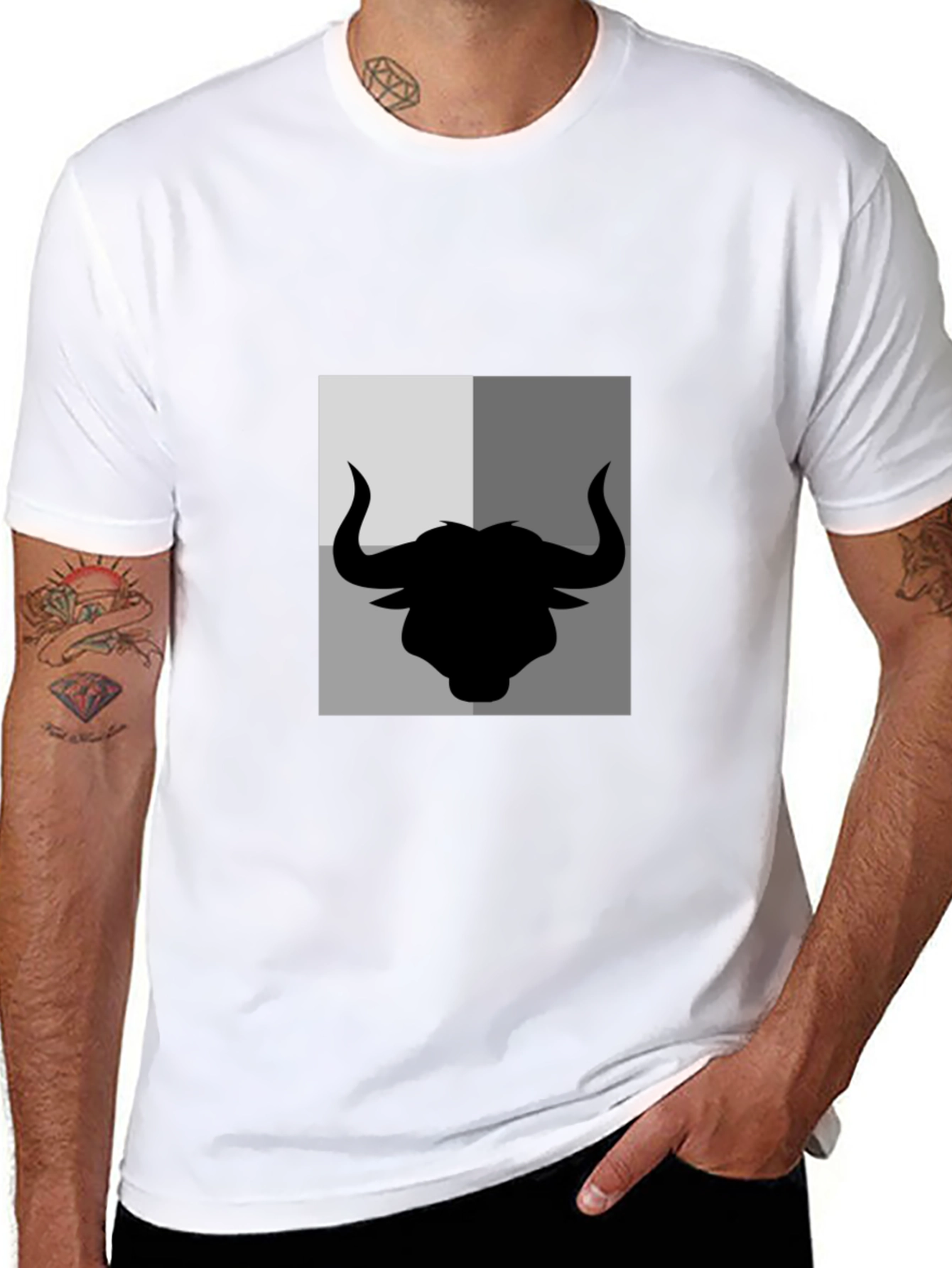 Bull Silhouette Graphic Print Mens Black T-Shirt