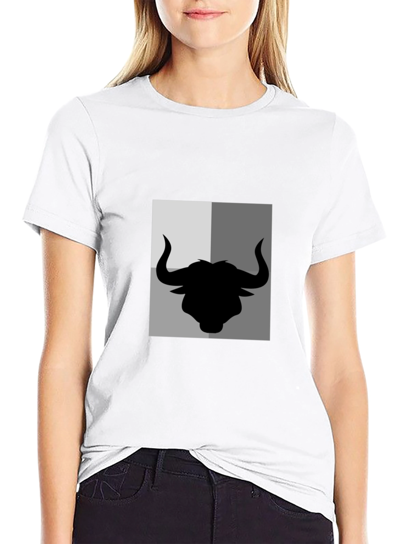 Bull Silhouette Graphic Print Mens Black T-Shirt