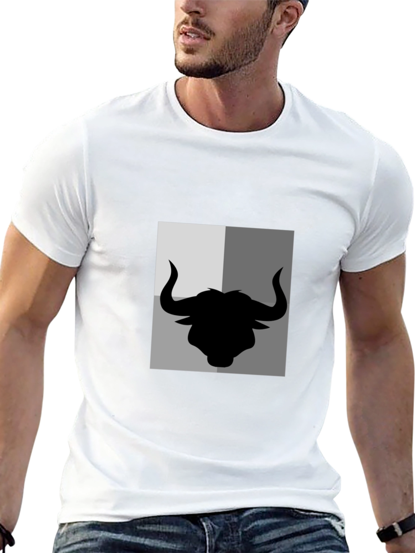 Bull Silhouette Graphic Print Mens Black T-Shirt