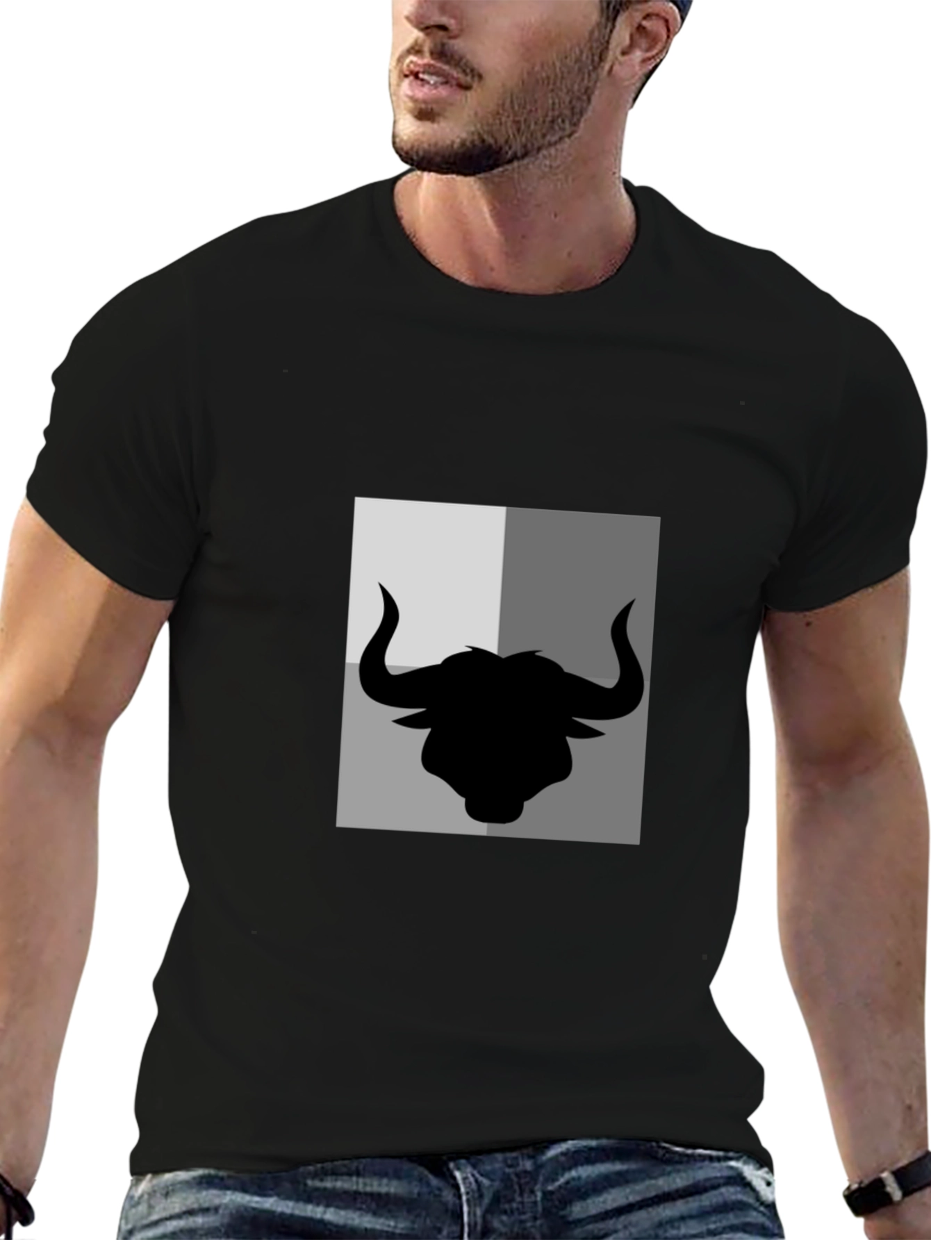 Bull Silhouette Graphic Print Mens Black T-Shirt