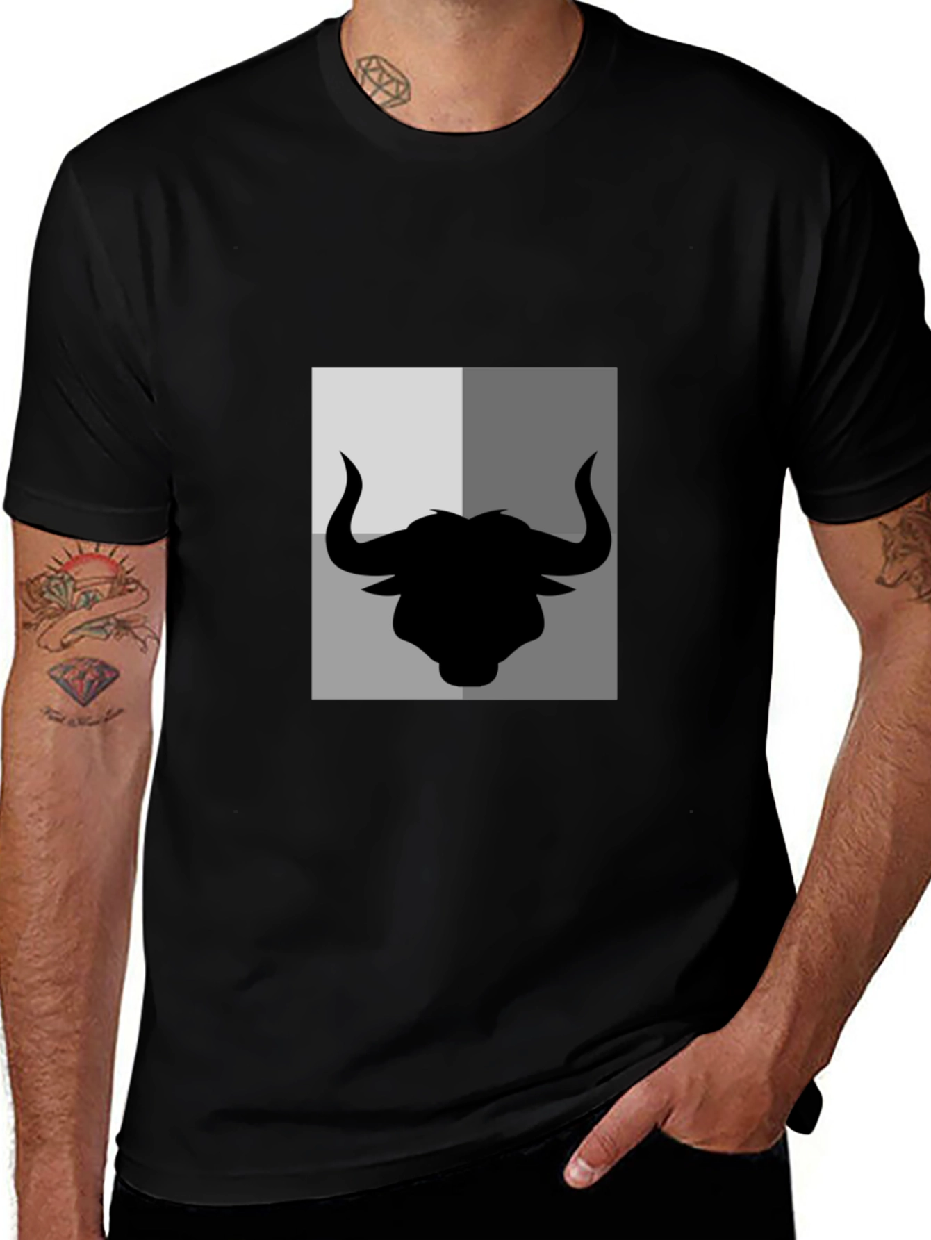 Bull Silhouette Graphic Print Mens Black T-Shirt