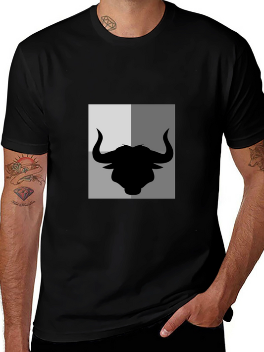 Bull Silhouette Graphic Print Mens Black T-Shirt
