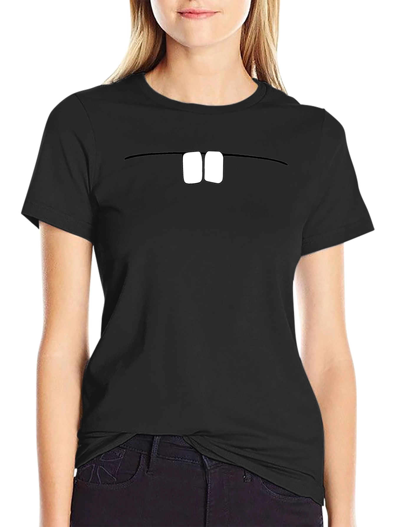 Funny Beaver Teeth Graphic Black T-Shirt