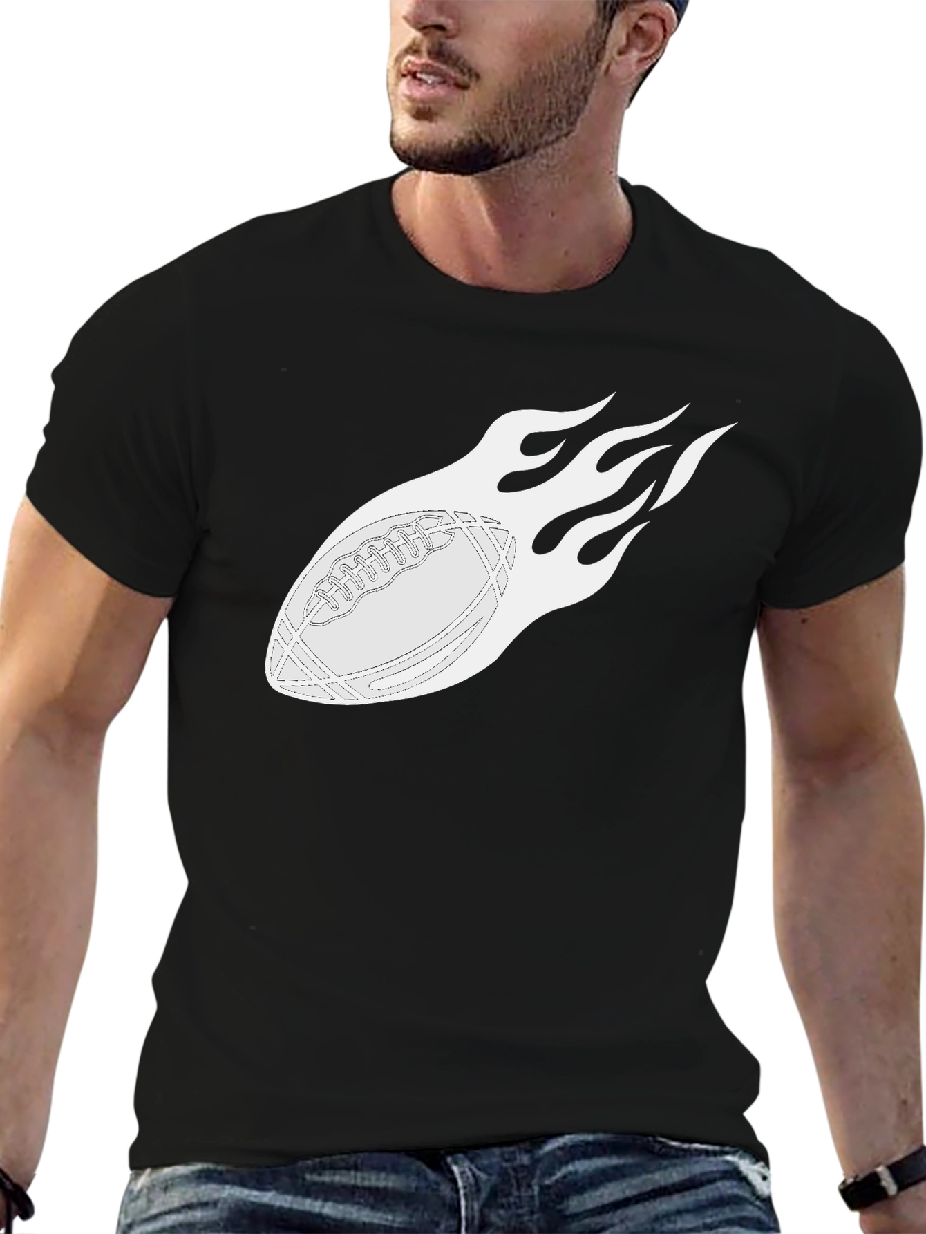 Flaming Football Graphic Tee - Black