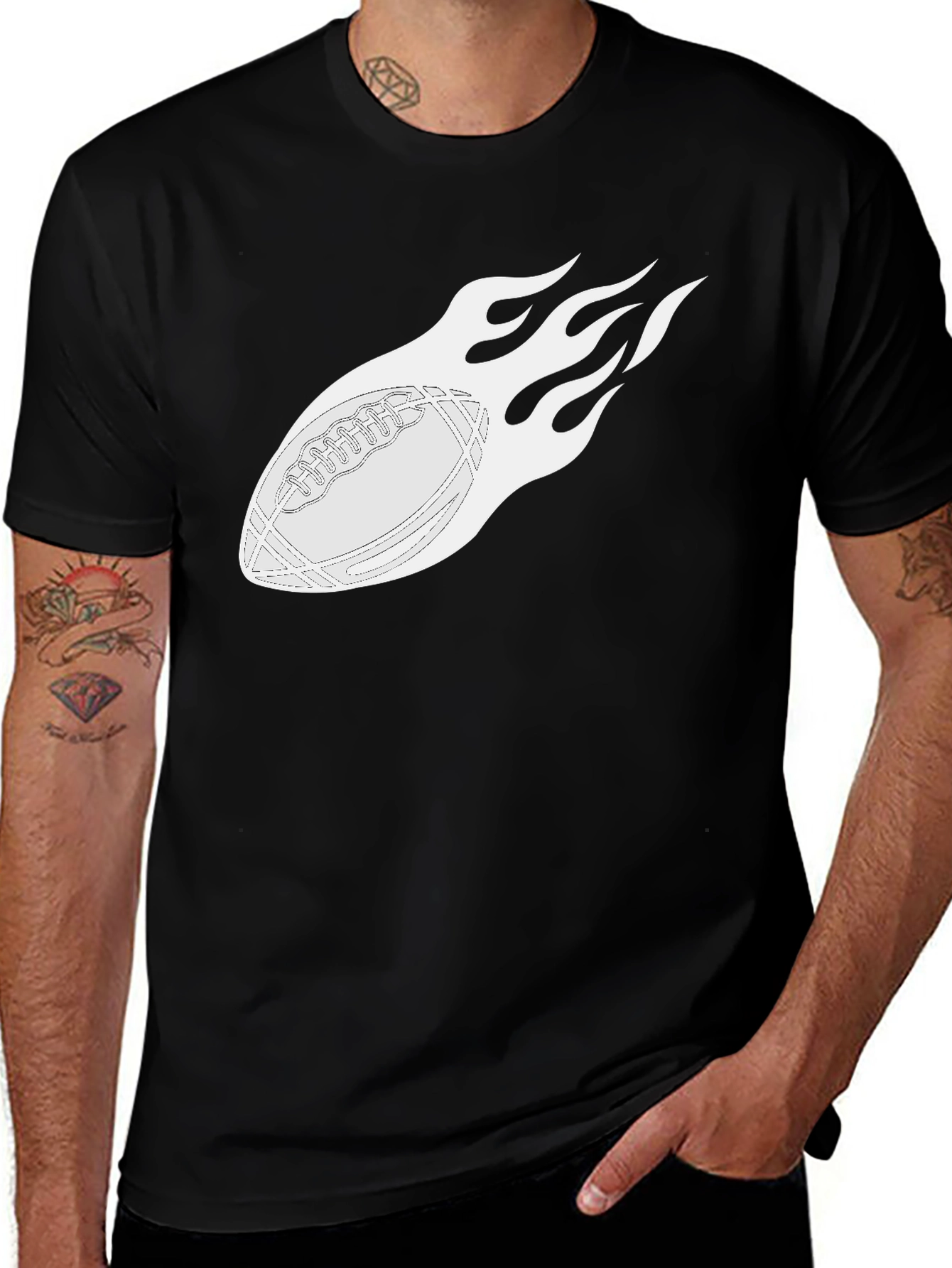 Flaming Football Graphic Tee - Black