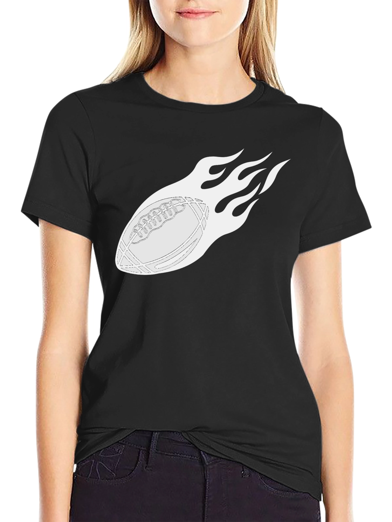 Flaming Football Graphic Tee - Black