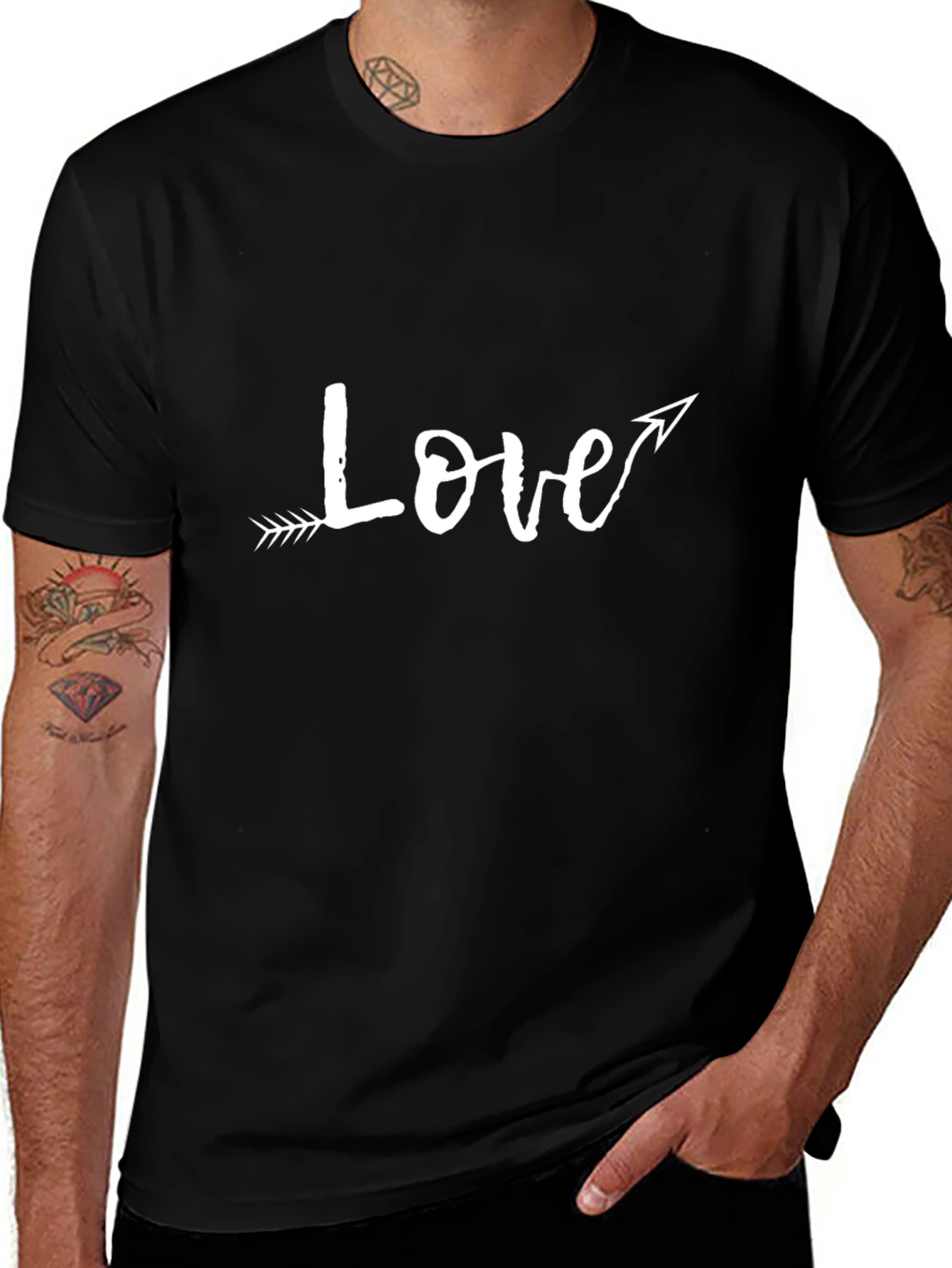 Love Arrow Graphic Tee - Black Cotton Casual T-Shirt