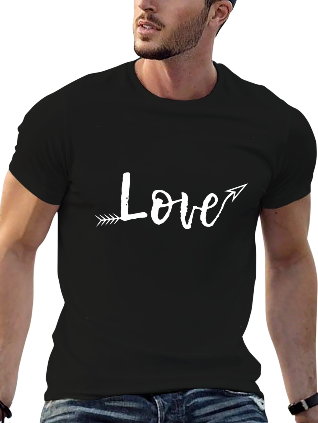 Love Arrow Graphic Tee - Black Cotton Casual T-Shirt