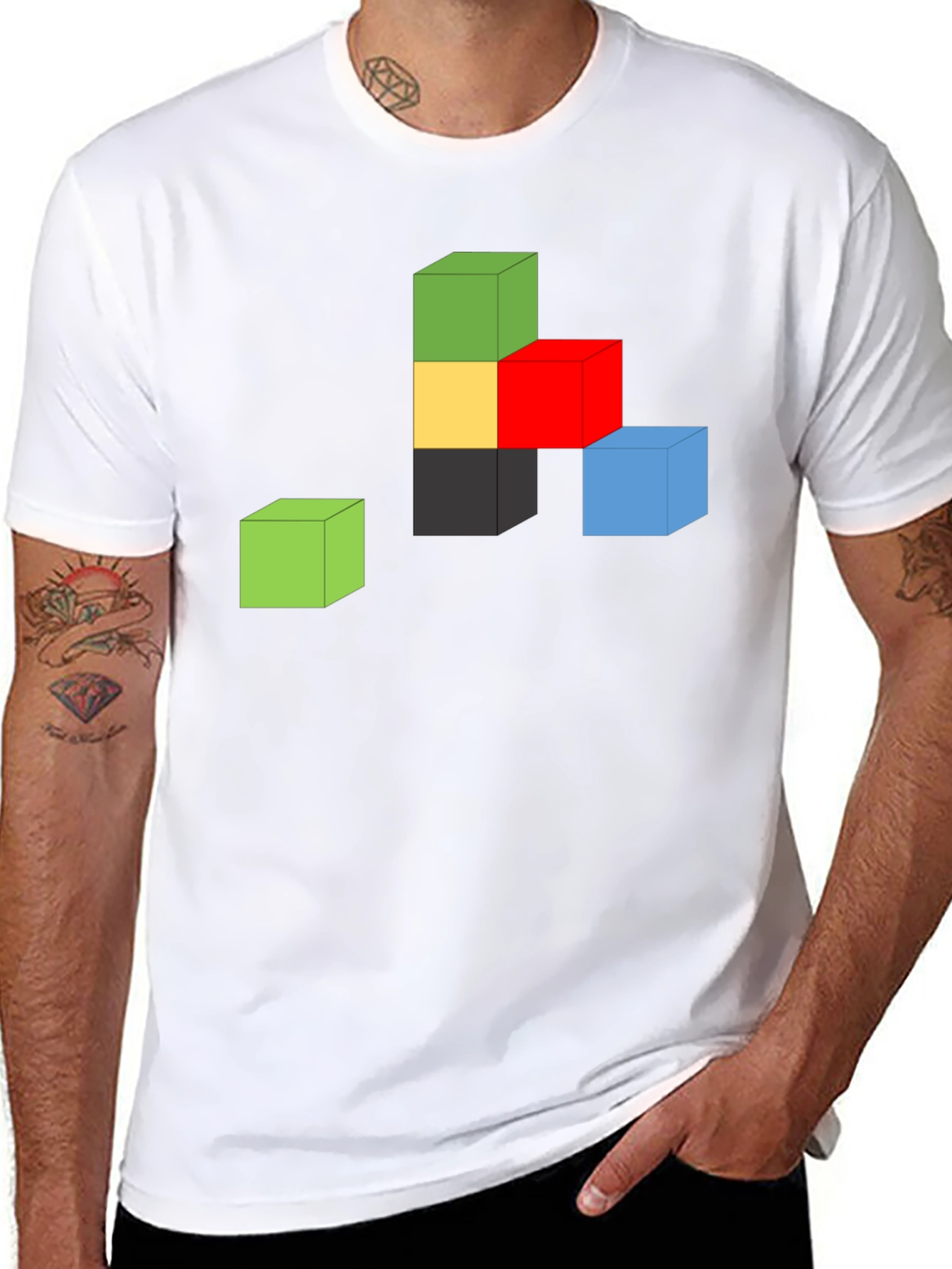 Abstract Cube Graphic Tee - Black Cotton Shirt