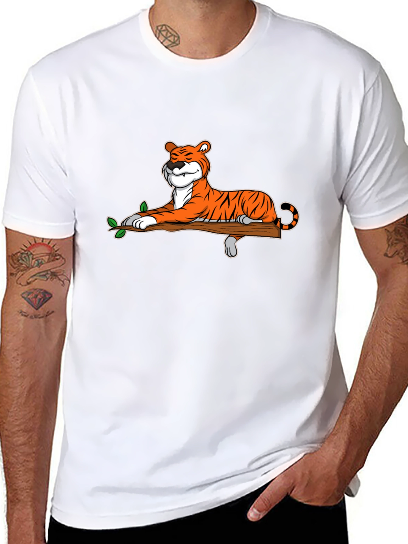 Cool Tiger on Branch Graphic T-Shirt