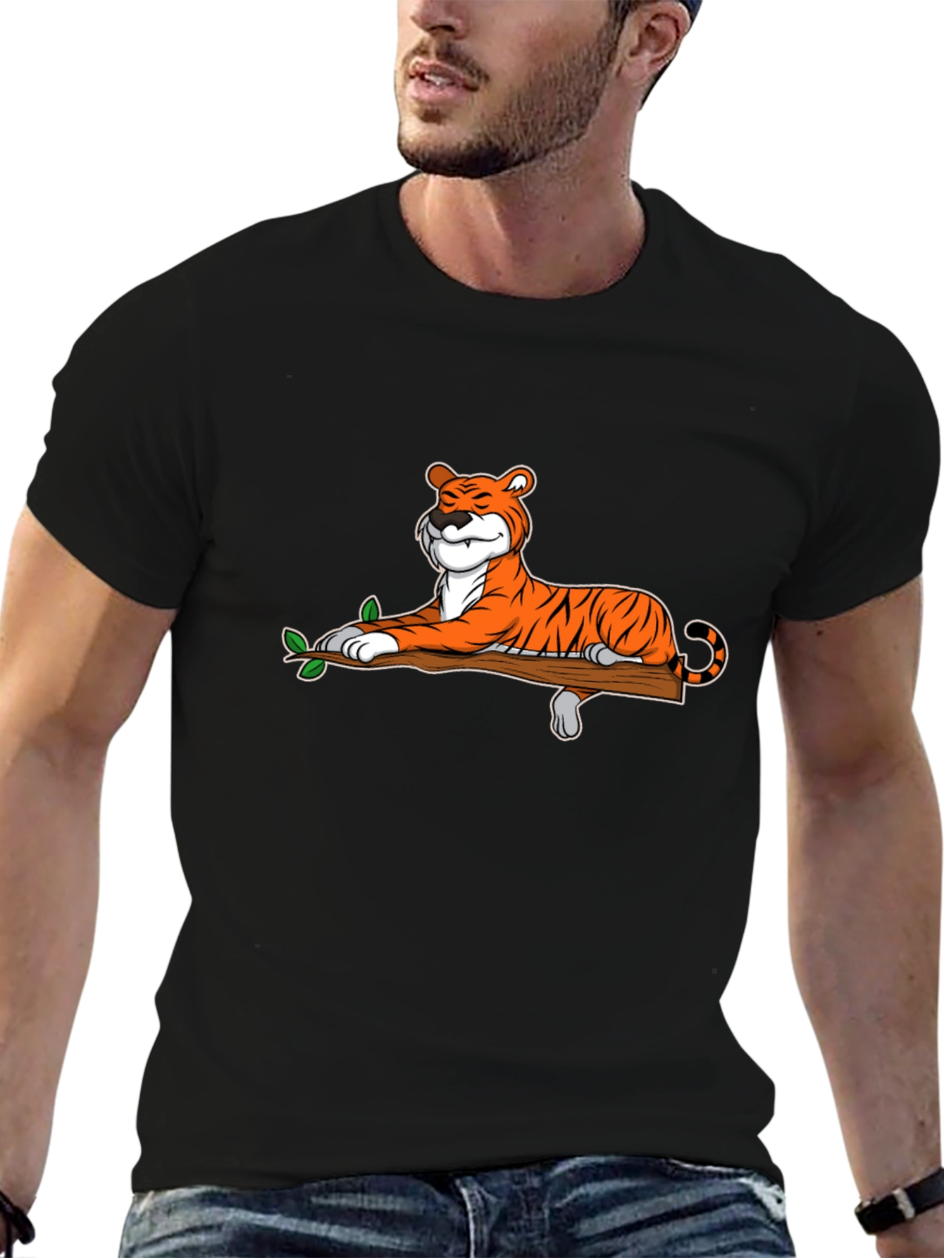 Cool Tiger on Branch Graphic T-Shirt