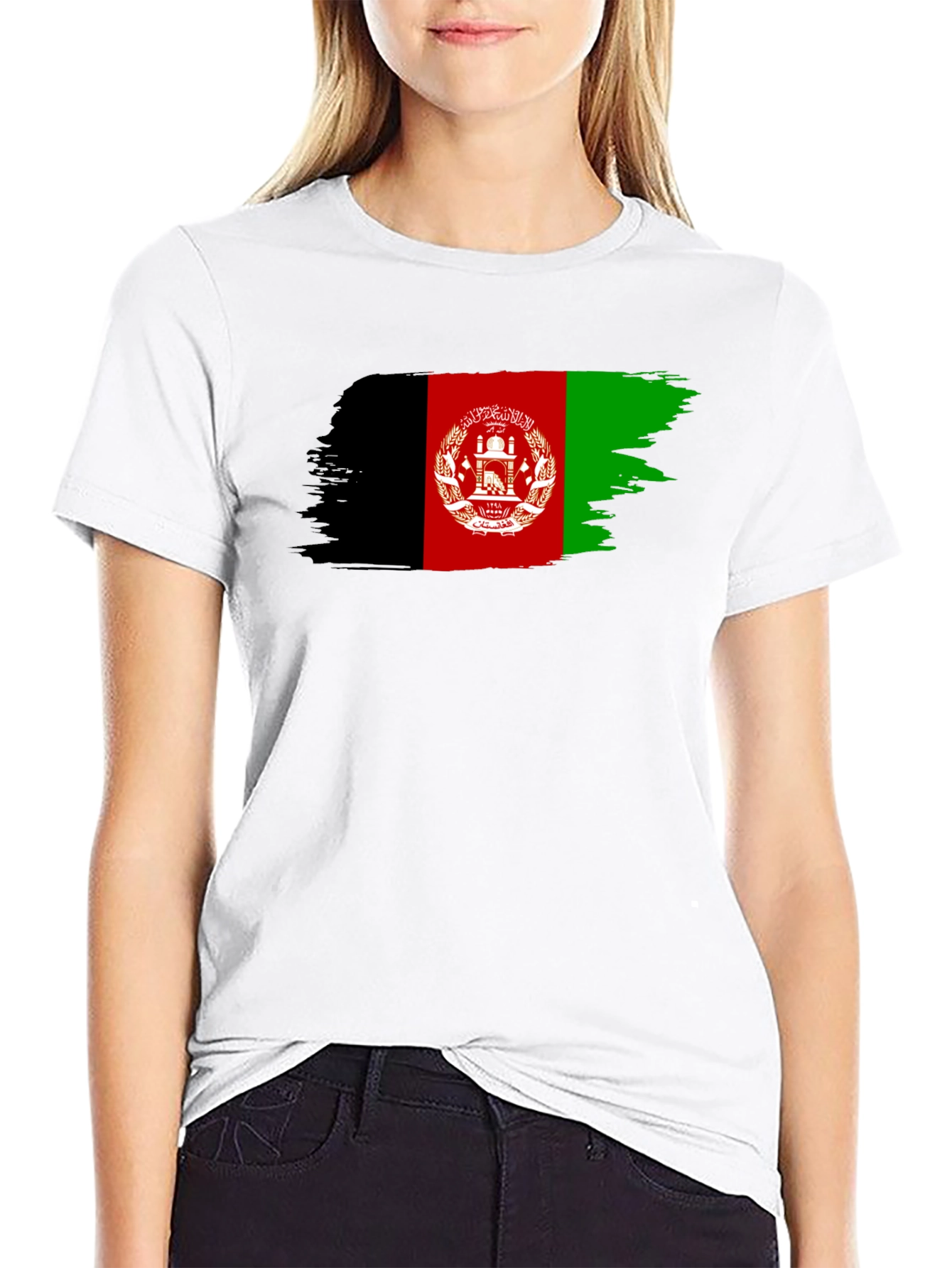 Afghanistan Flag Brush Stroke Black T-Shirt
