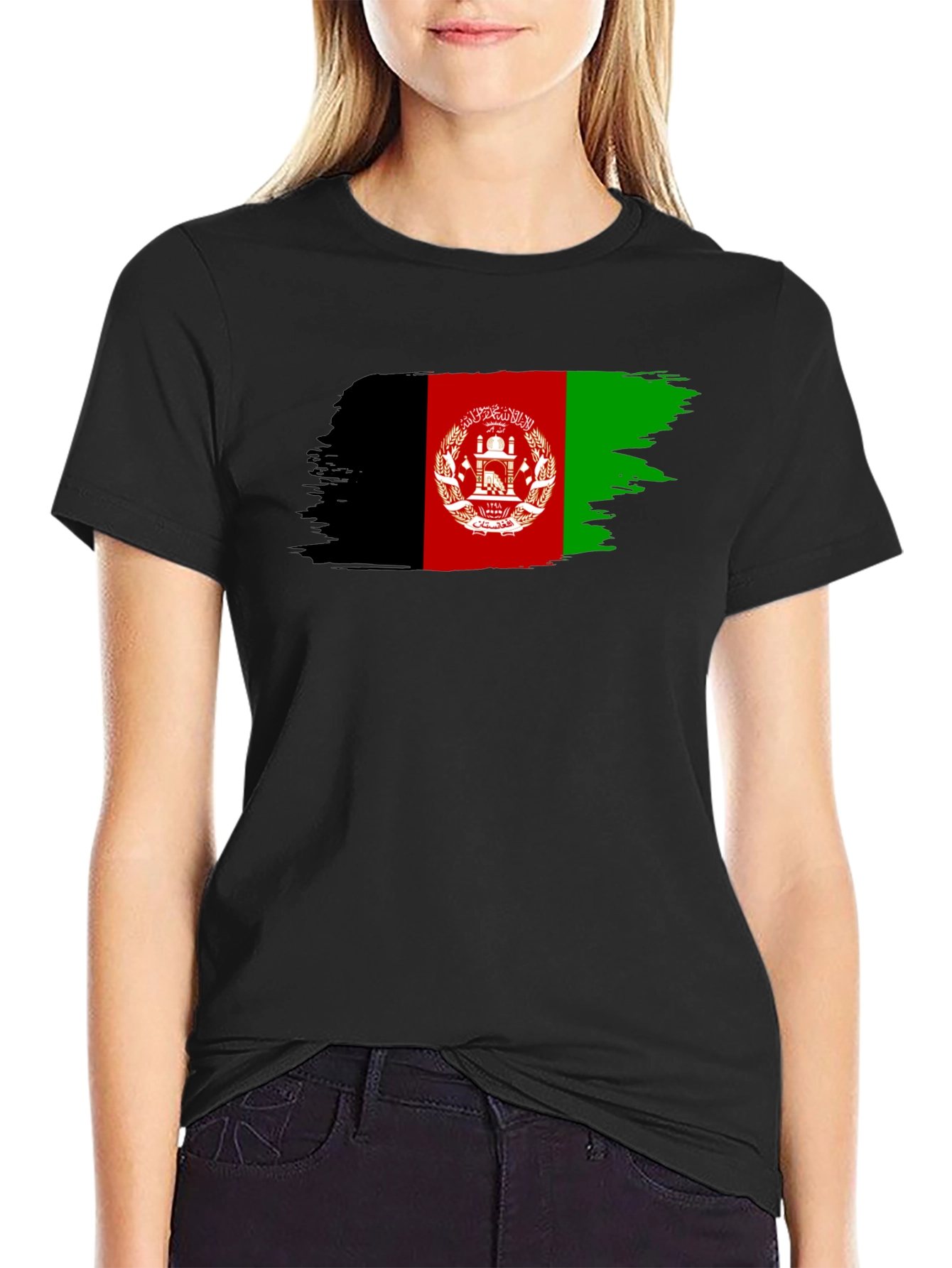 Afghanistan Flag Brush Stroke Black T-Shirt