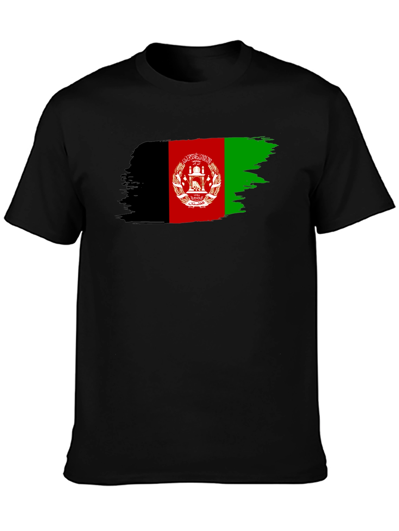 Afghanistan Flag Brush Stroke Black T-Shirt